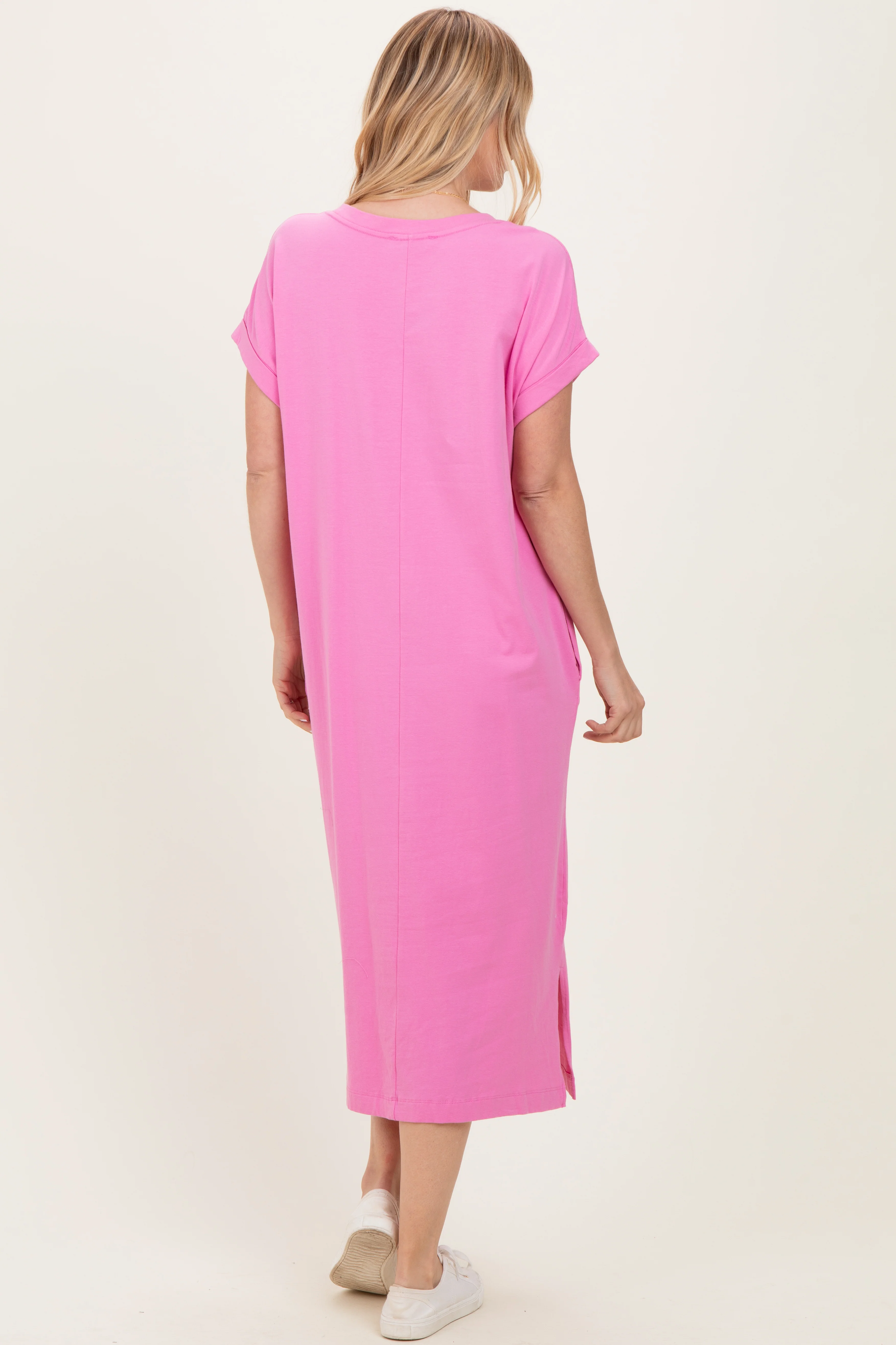 Pink Pocket Front Midi T-Shirt Dress - Image 4