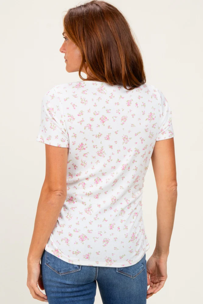 Pink Pointelle Ruching Short Sleeve Top - Image 4
