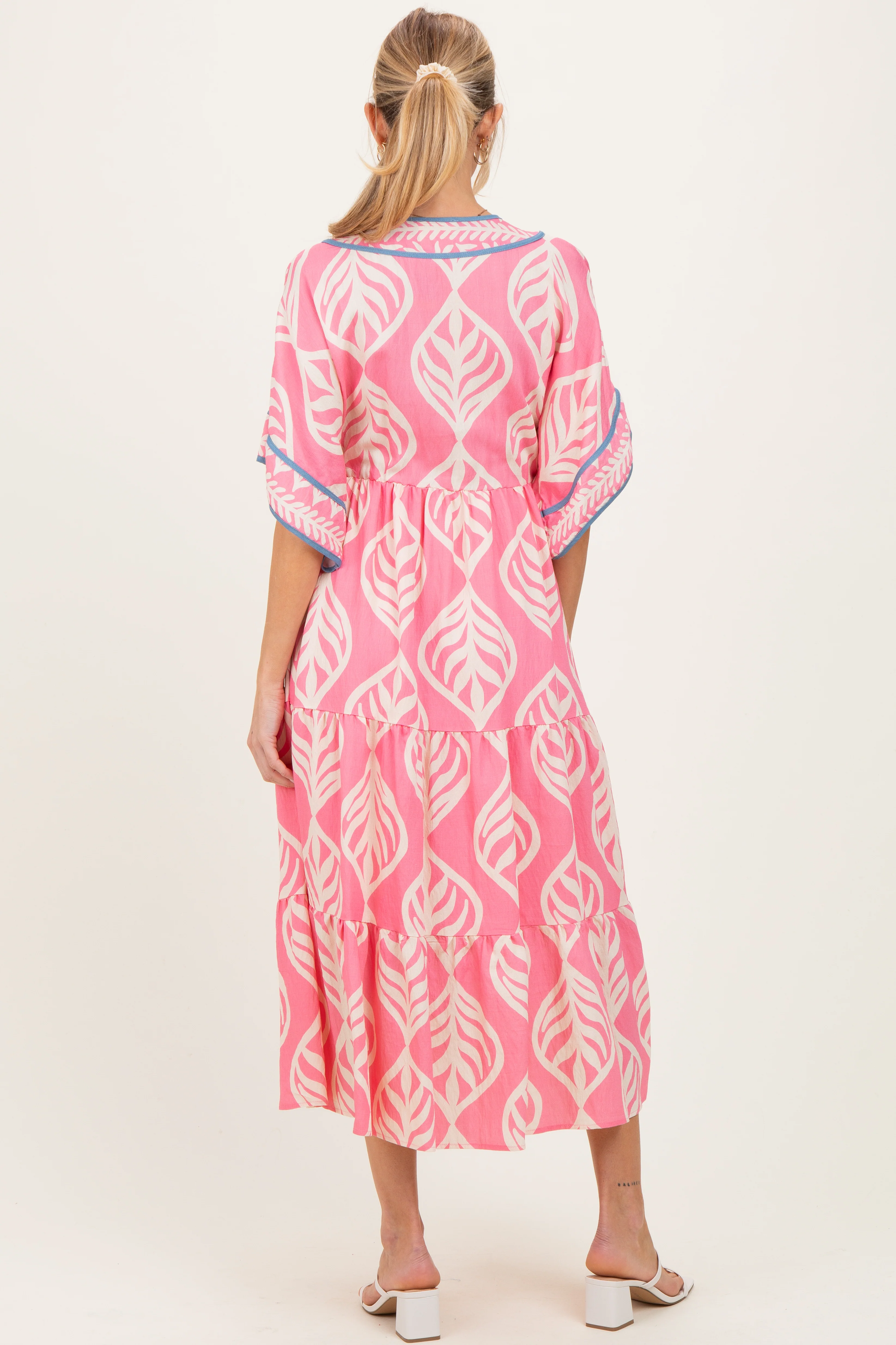 Pink Printed Dolman Sleeve Maternity Maxi Dress - Image 4