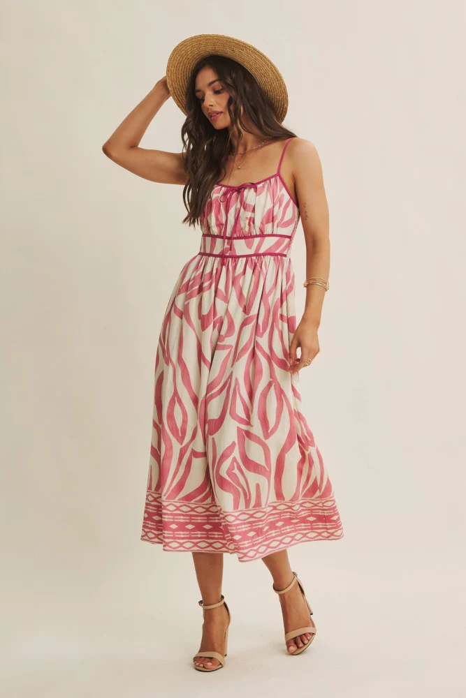 Pink Printed Front Tie Maternity Midi Dress - Image 4