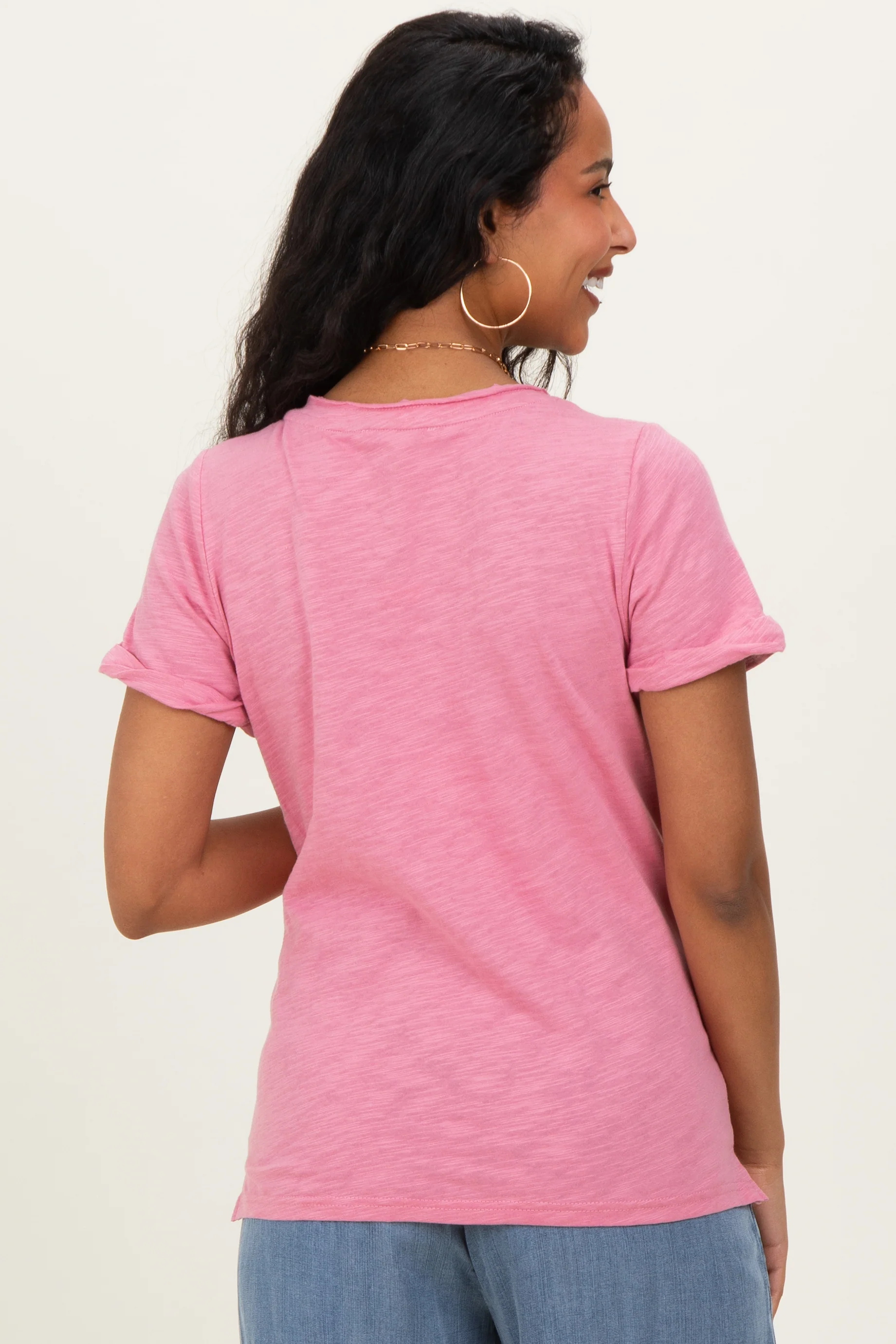 Pink Raw Edged Basic Slub Maternity Top - Image 3
