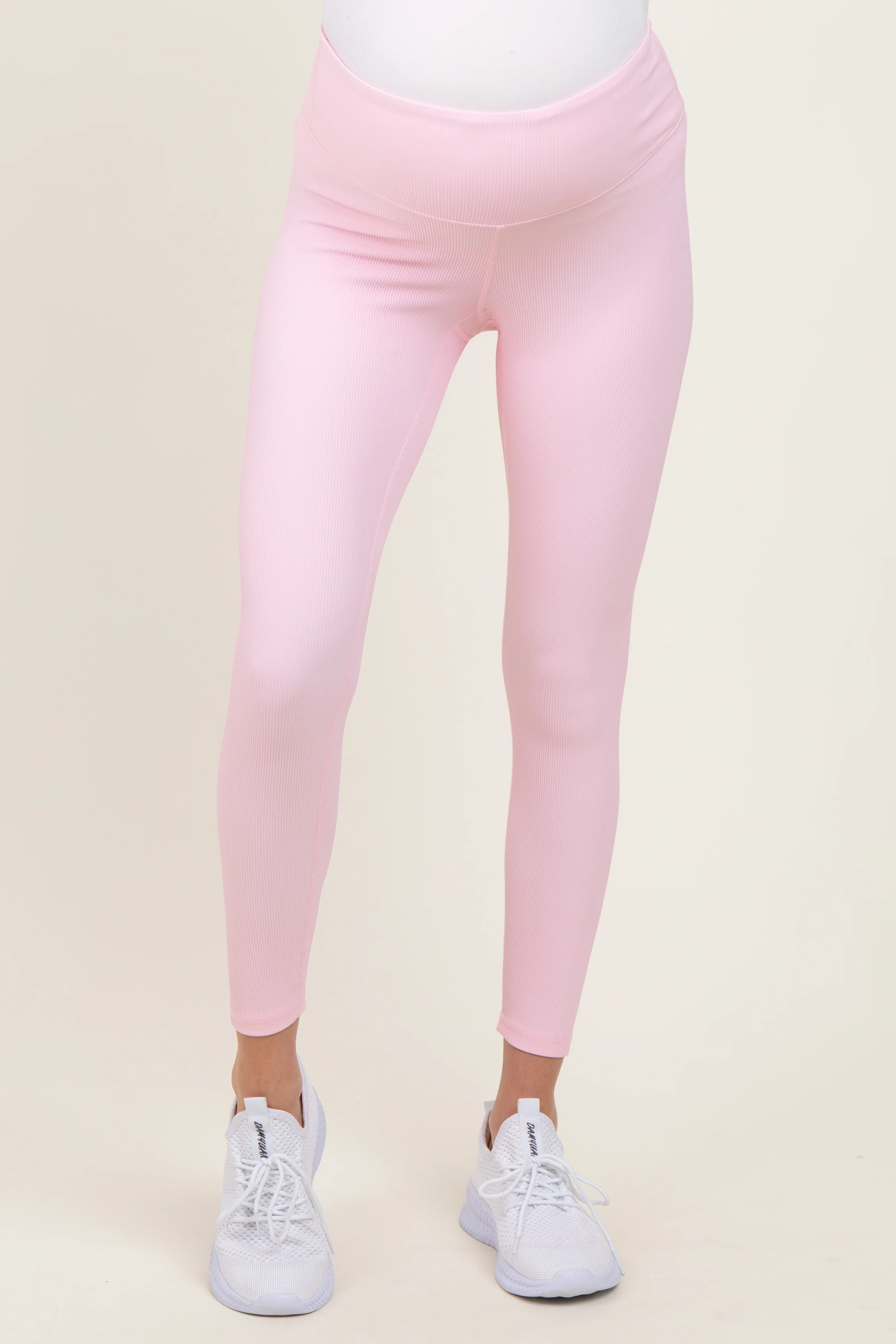 Pink Ribbed Maternity Leggings - Image 2