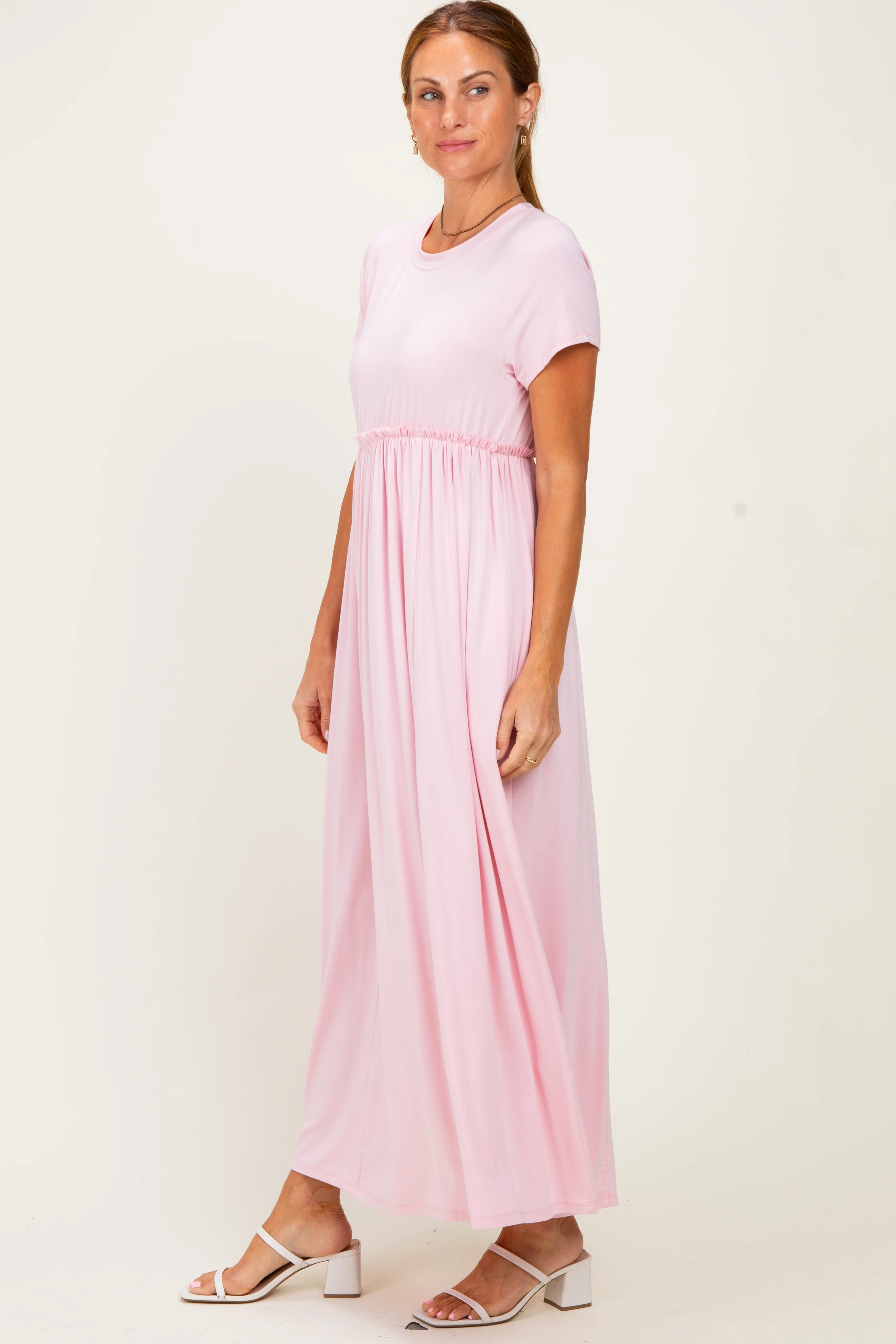 Pink Ruffle Trim Maxi Dress - Image 2