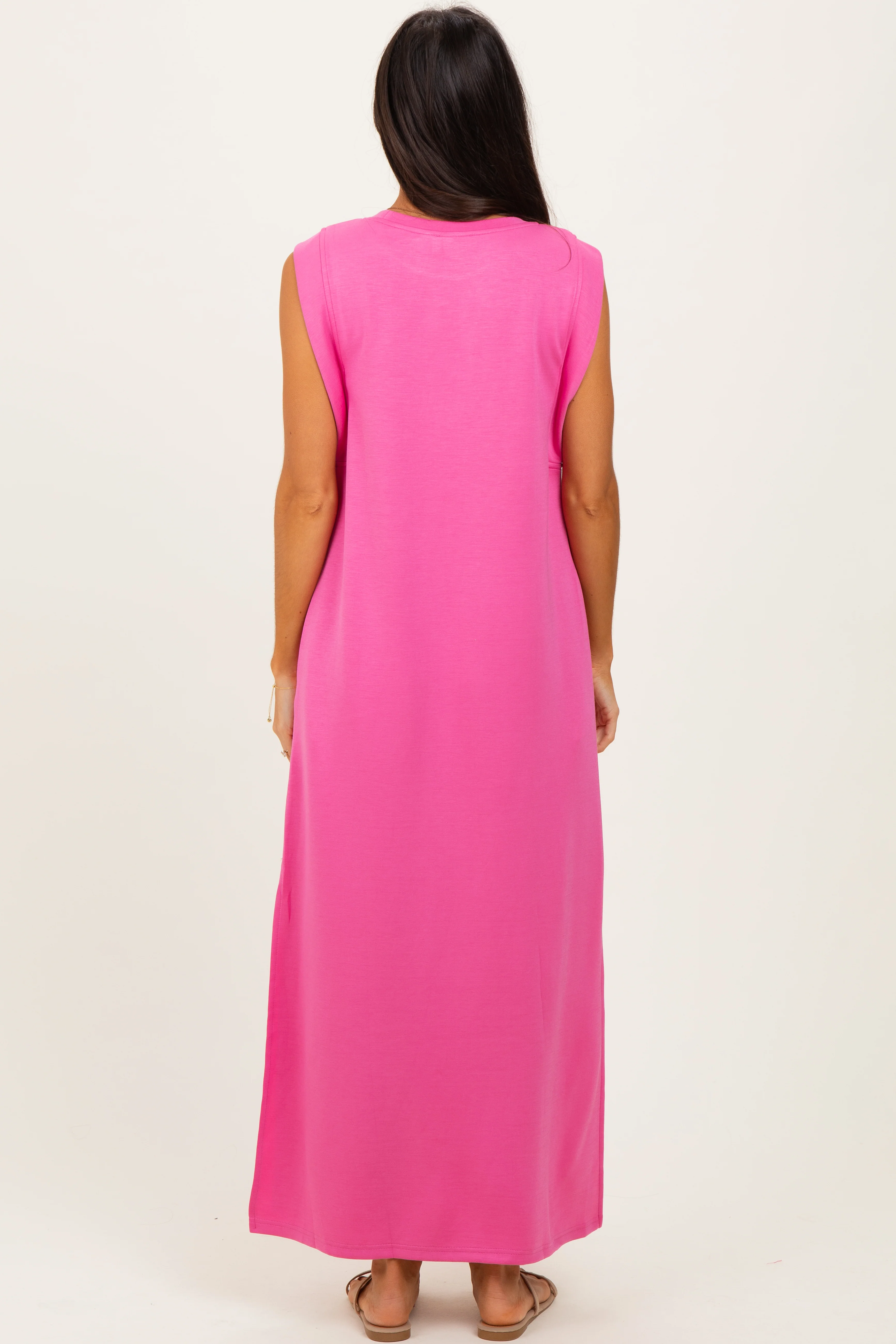 Pink Sleeveless Side Slit Midi Dress - Image 4