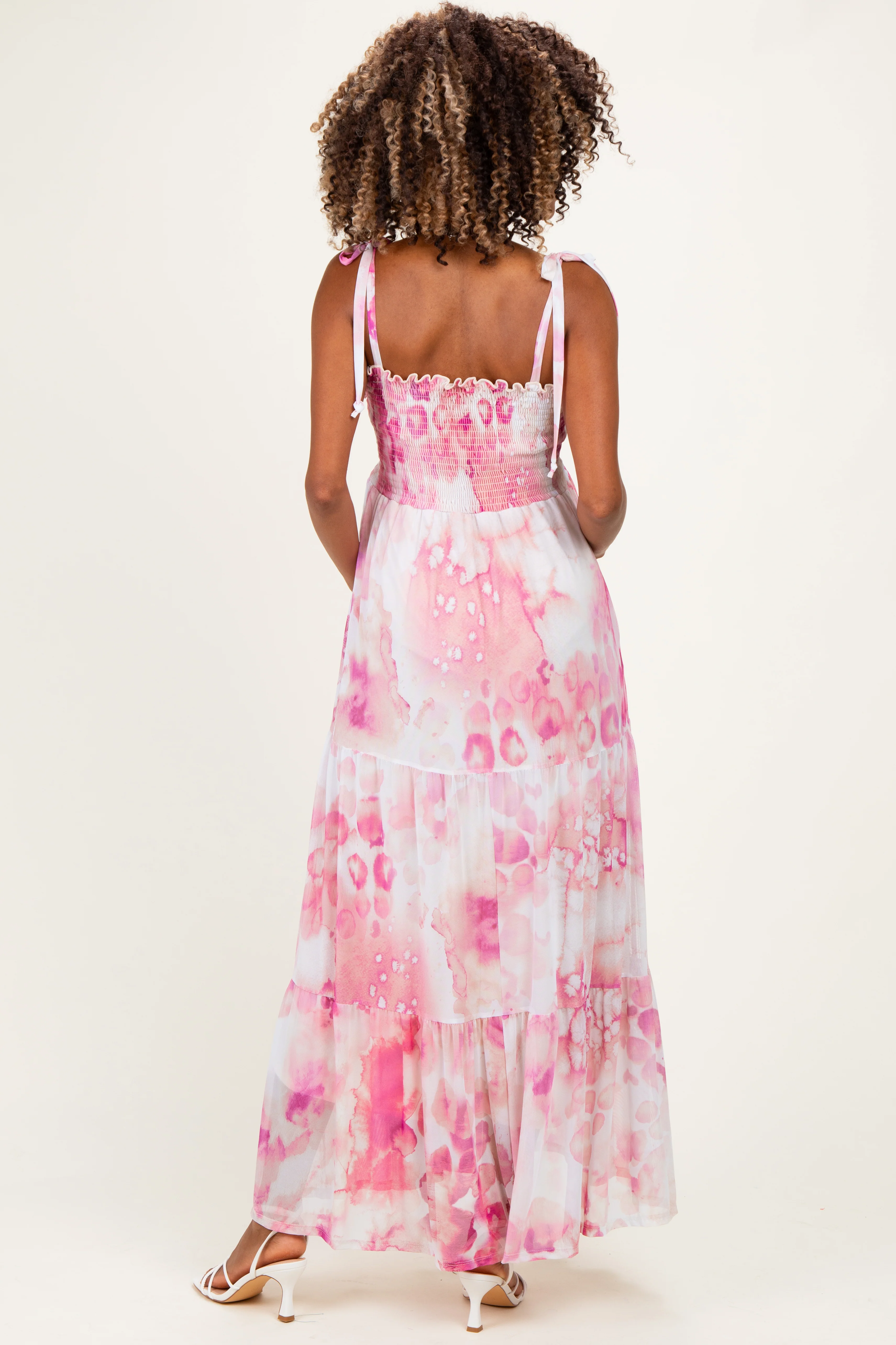 Pink Sleeveless Tiered Maternity Maxi Dress - Image 3