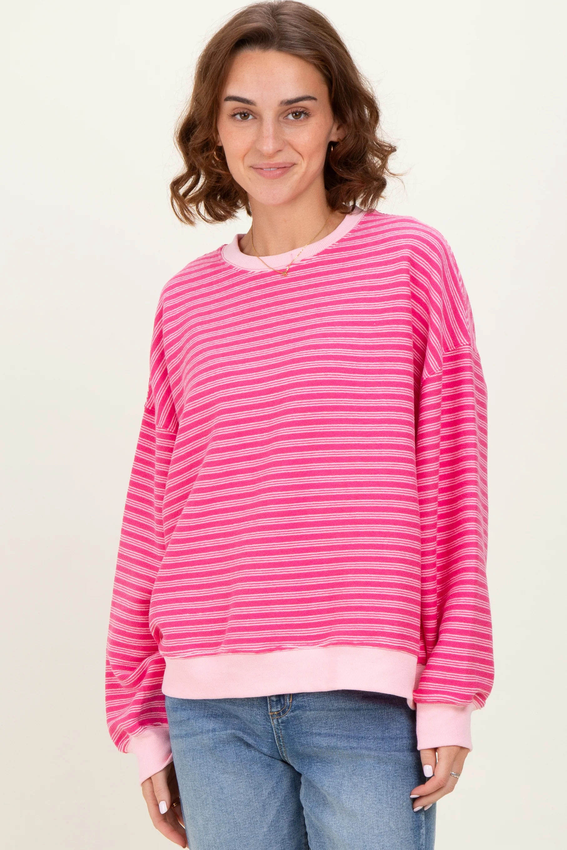 Pink Striped Knit Relaxed Fit Maternity Pullover - Image 5