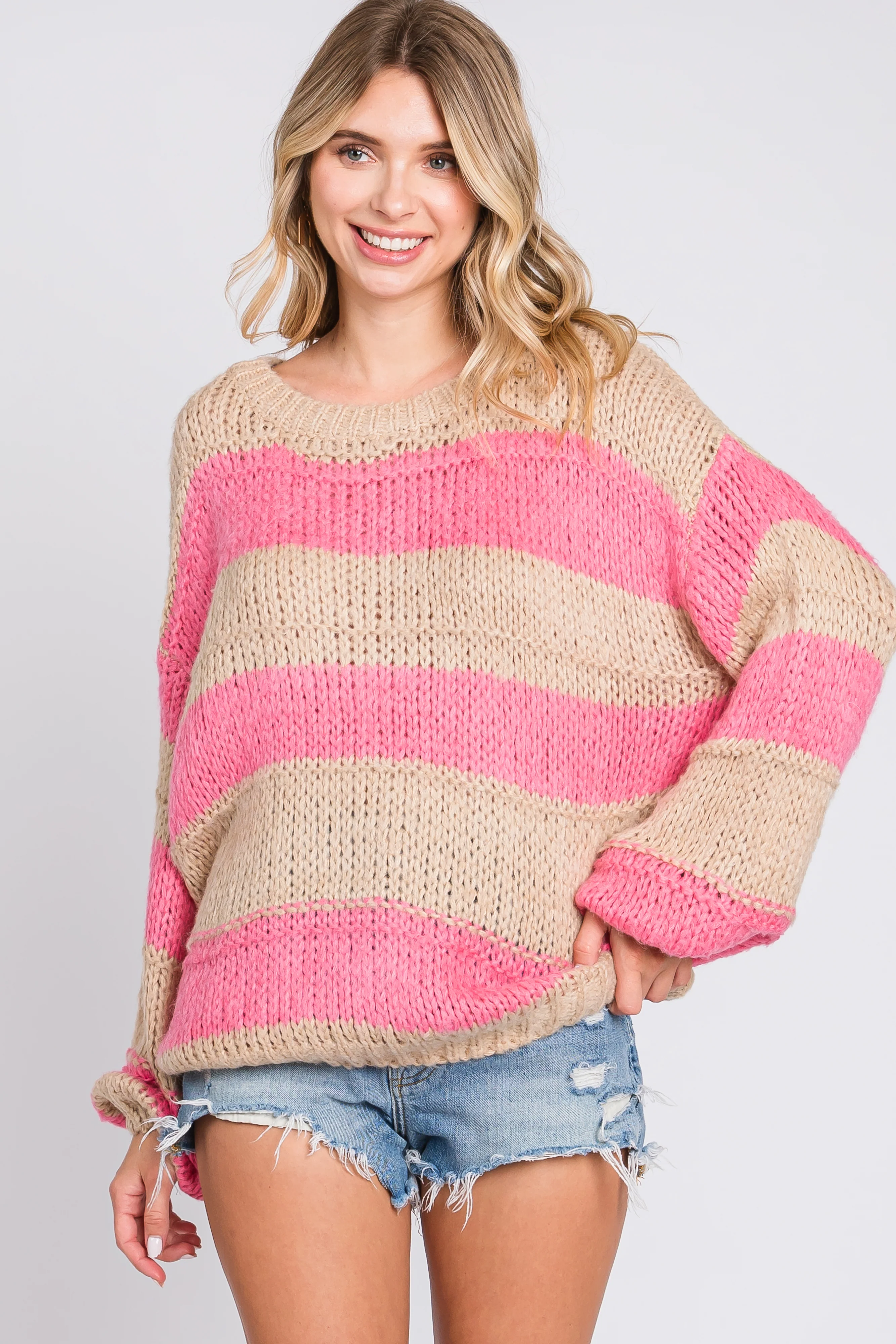 Pink Striped Knit Sweater - Image 3