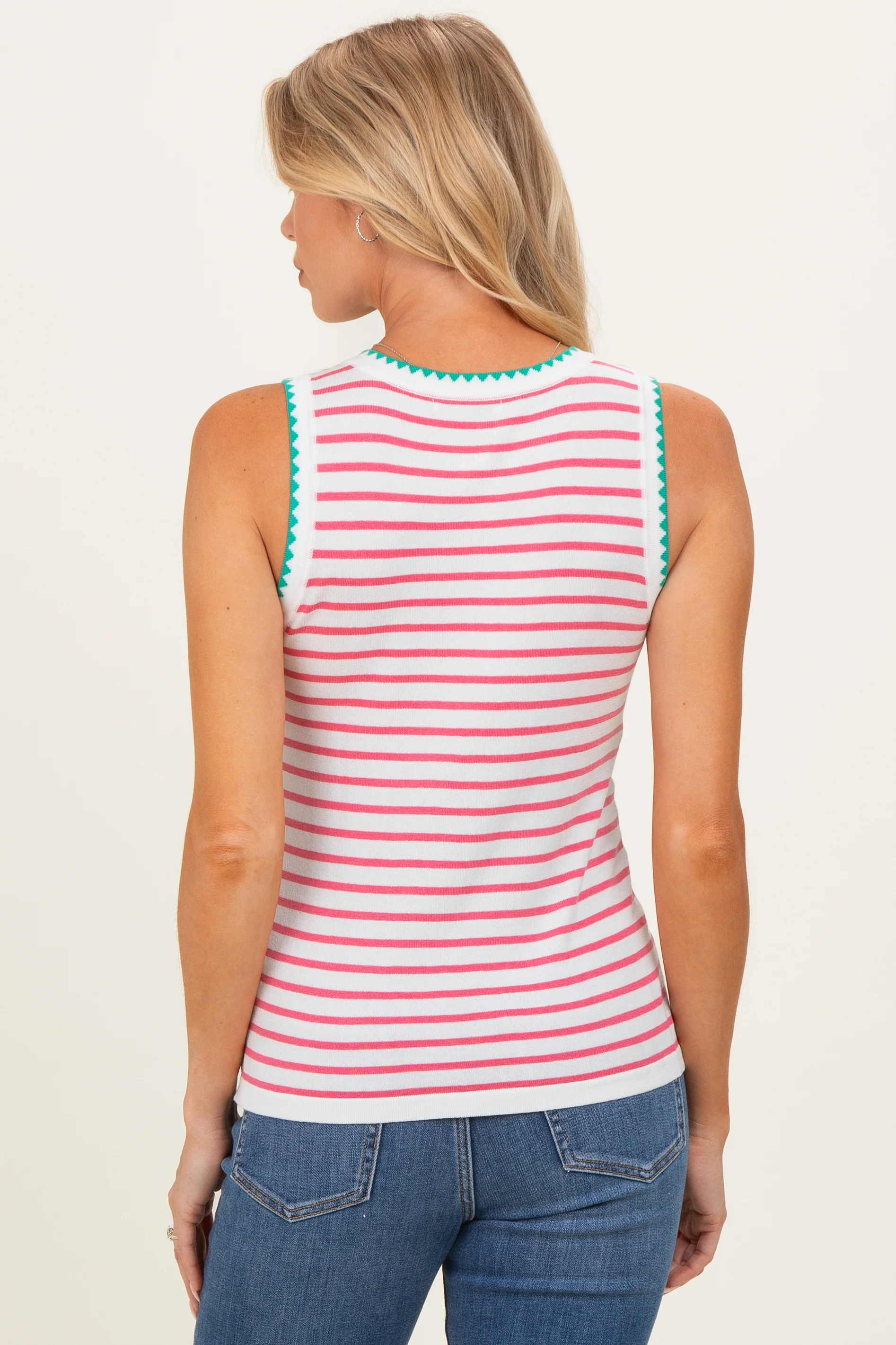Pink Striped Stitch Detail Maternity Knit Tank - Image 4