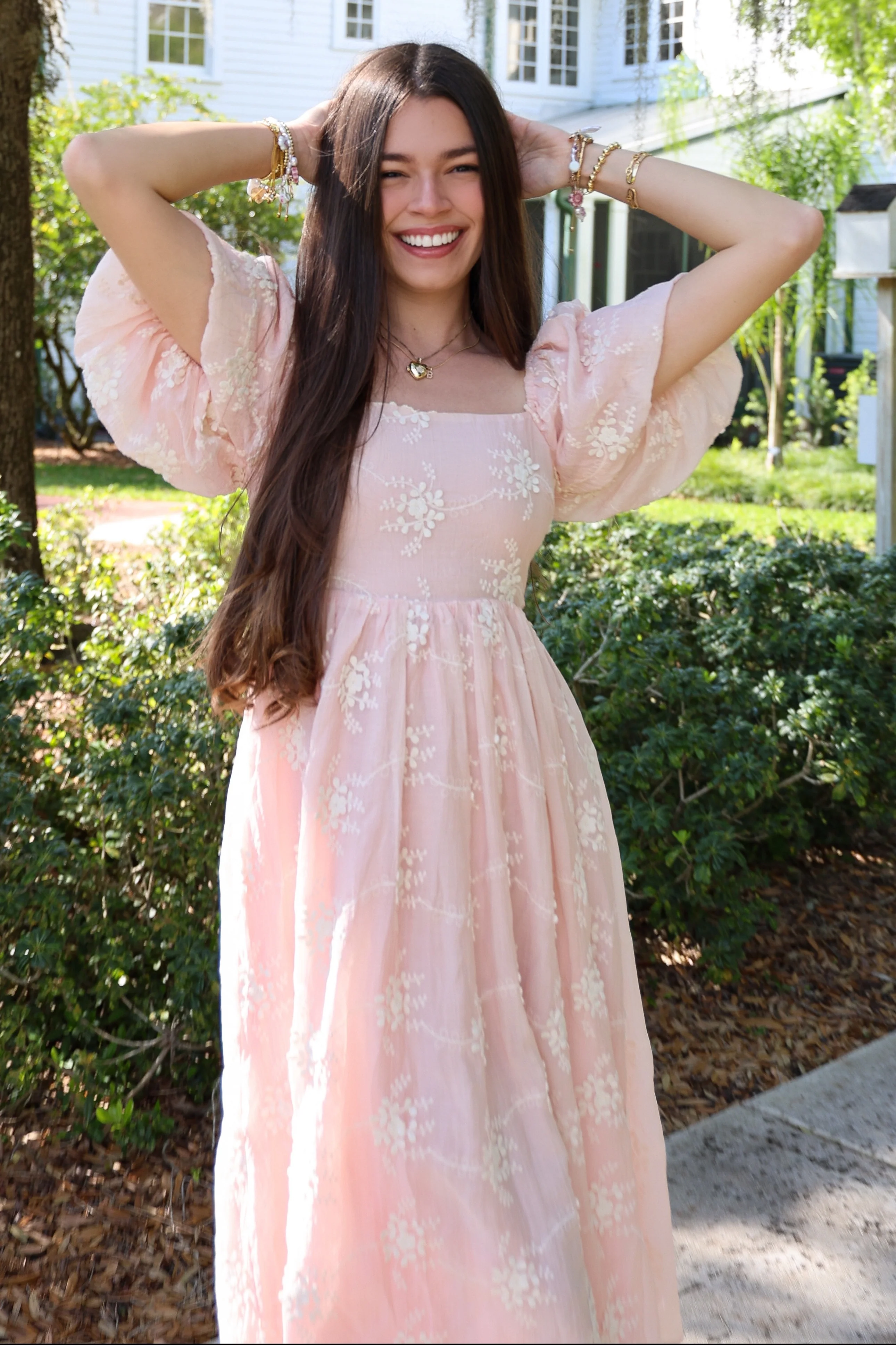 Pink Textured Midi Dress - Image 5