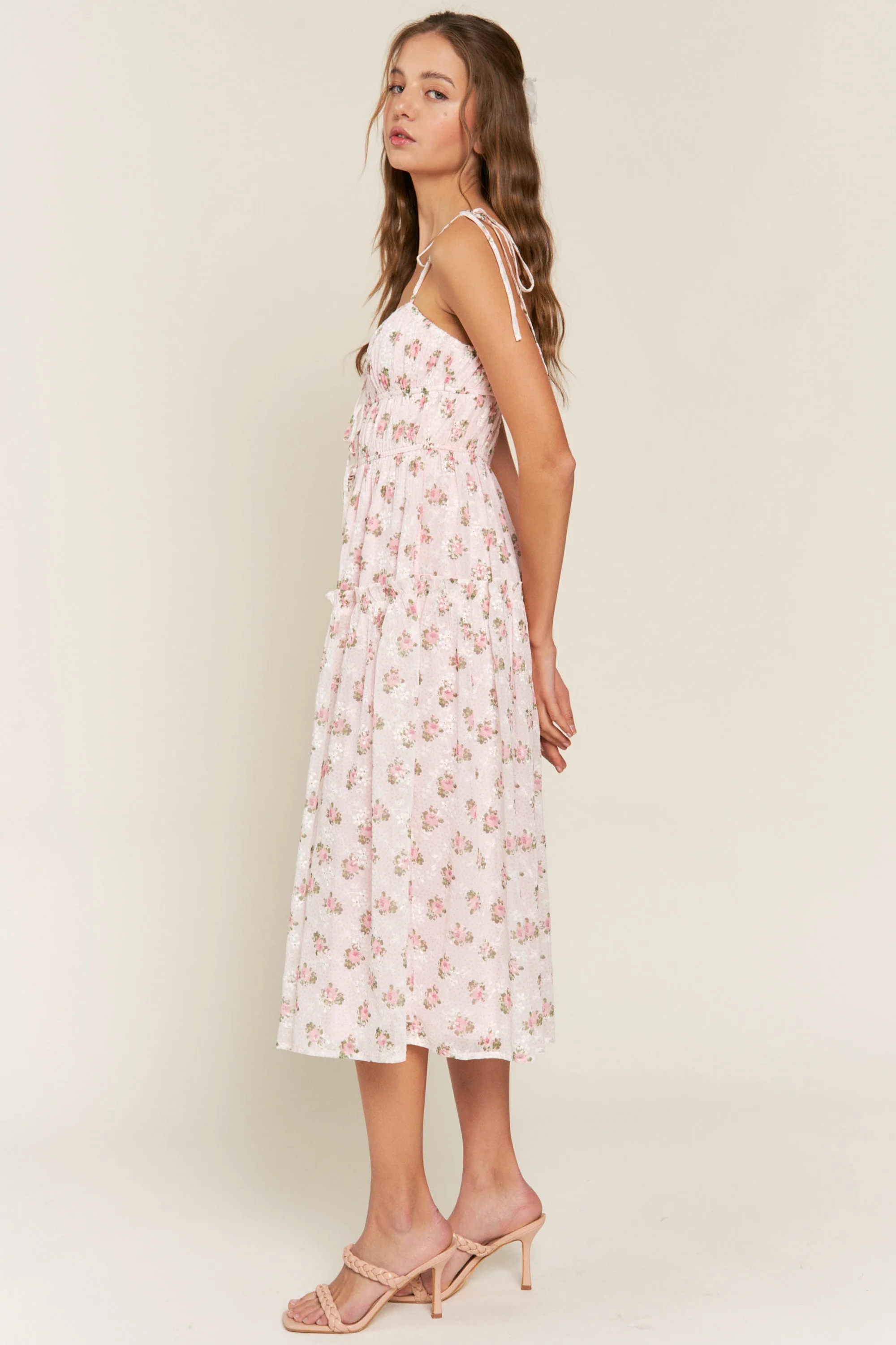 Pink Tie Strap Midi Dress - Image 2
