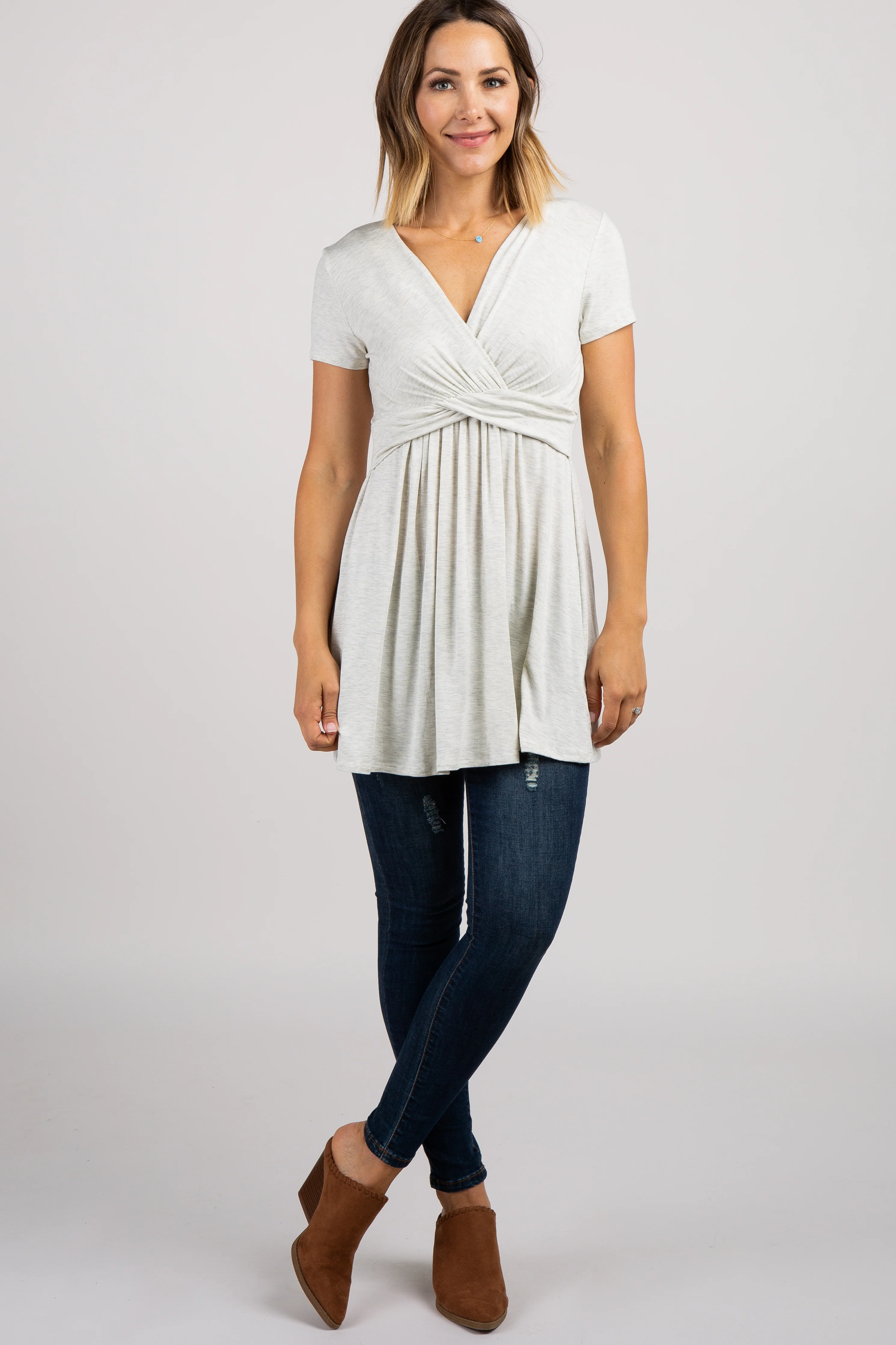 PinkBlush Beige Draped Front Nursing Top - Image 4