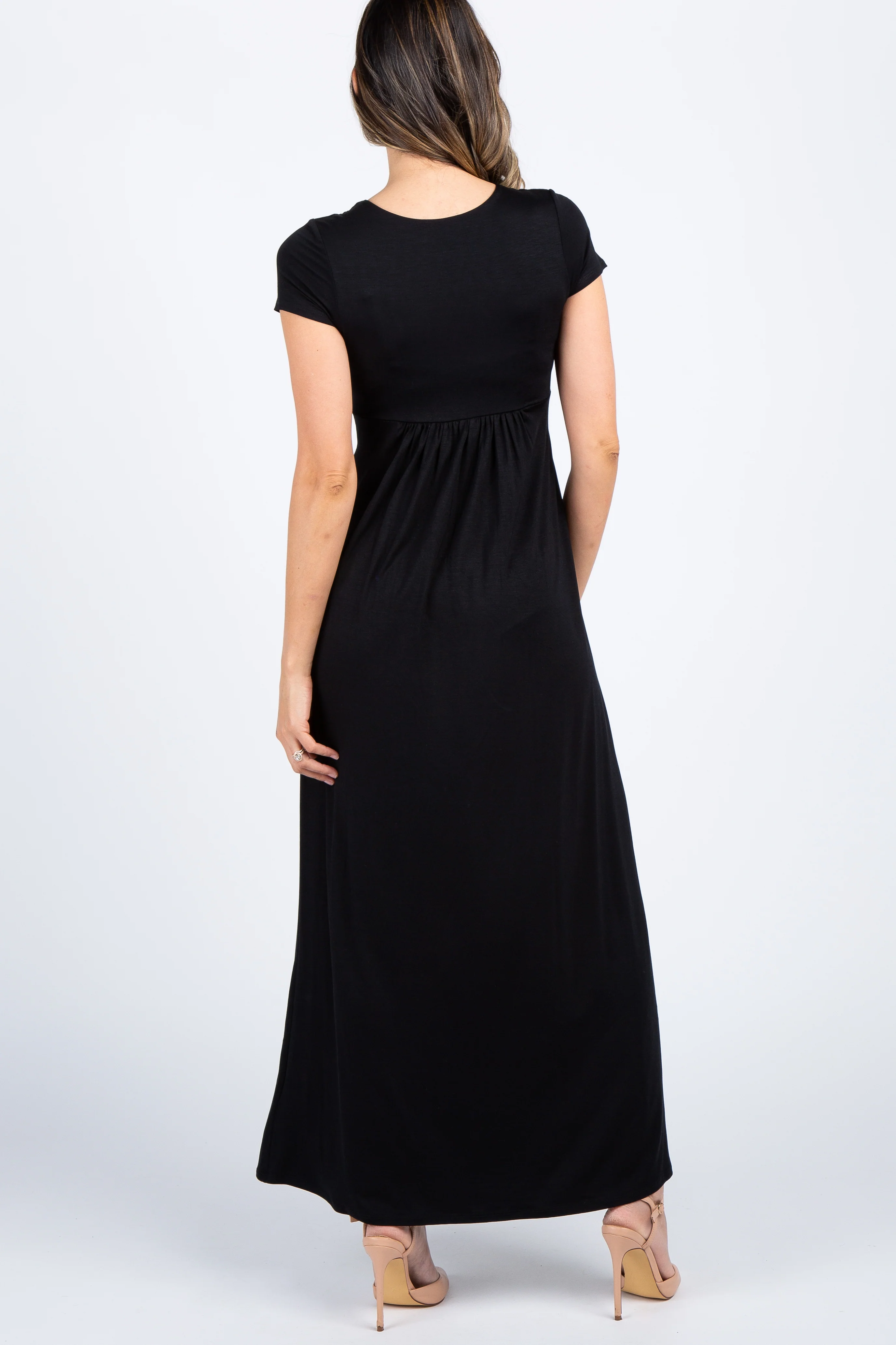 PinkBlush Black Draped Nursing Maxi Dress - Image 3