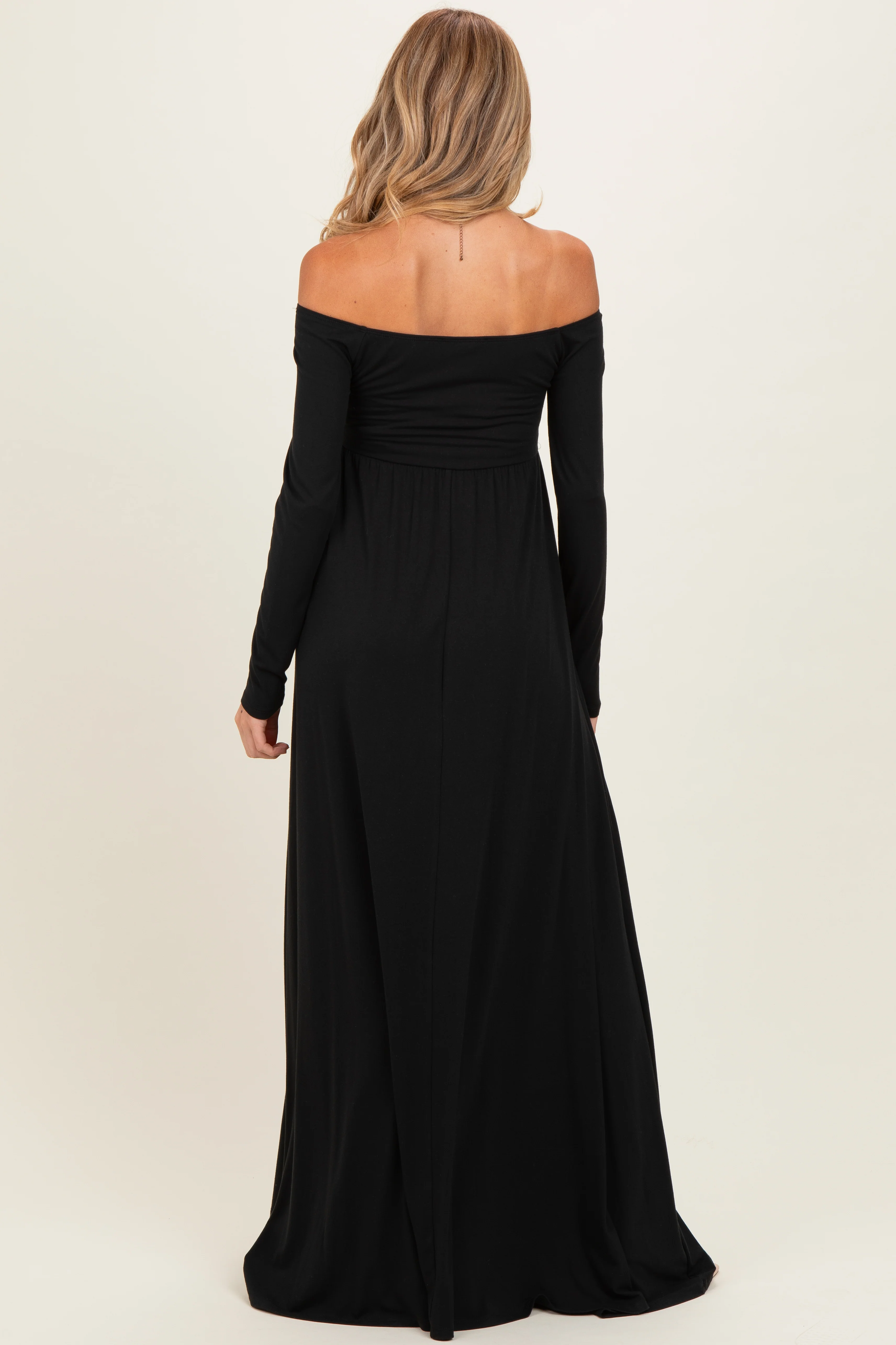 PinkBlush Black Off Shoulder Maternity Maxi Dress - Image 3