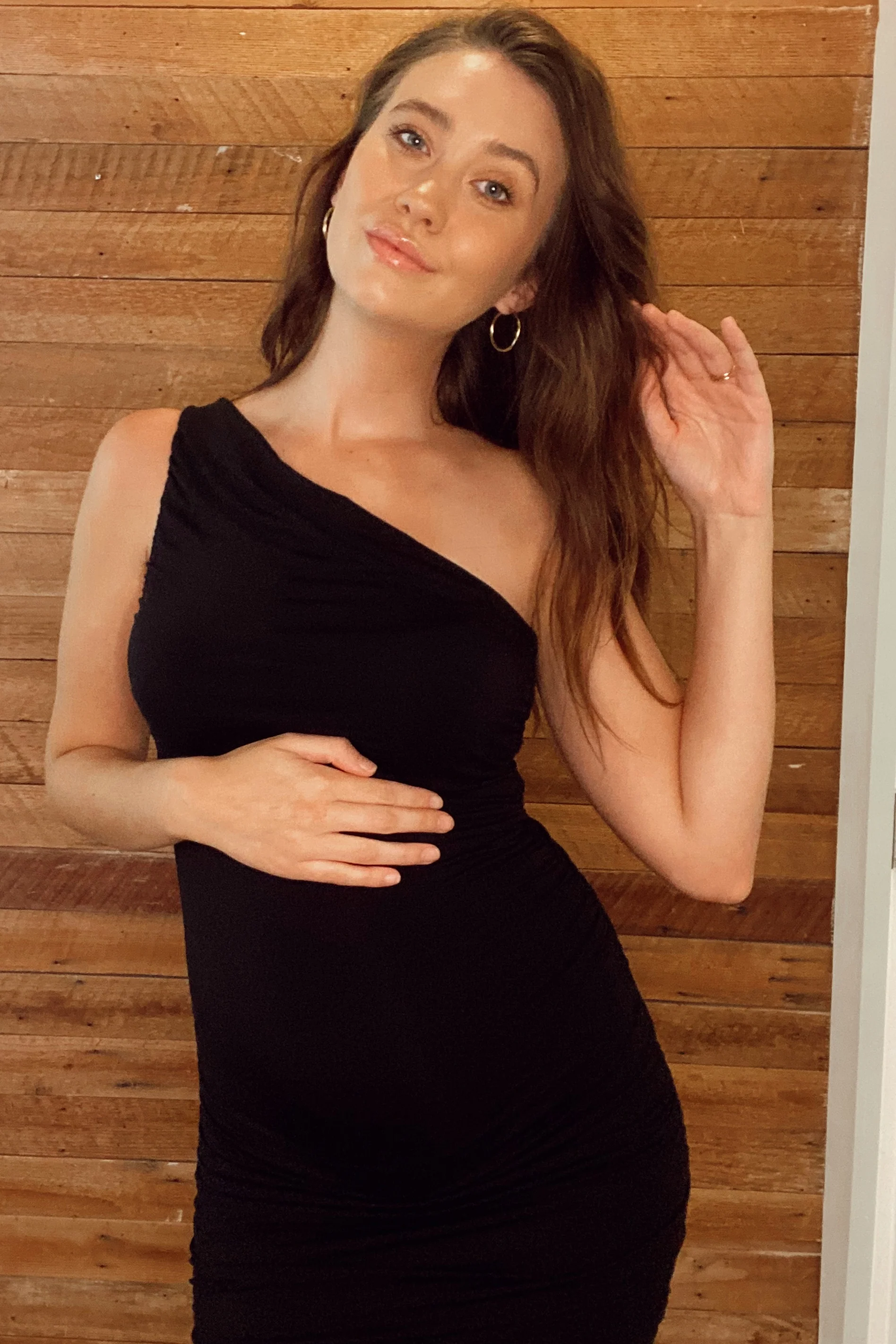 PinkBlush Black Ruched One Shoulder Maternity Dress - Image 8