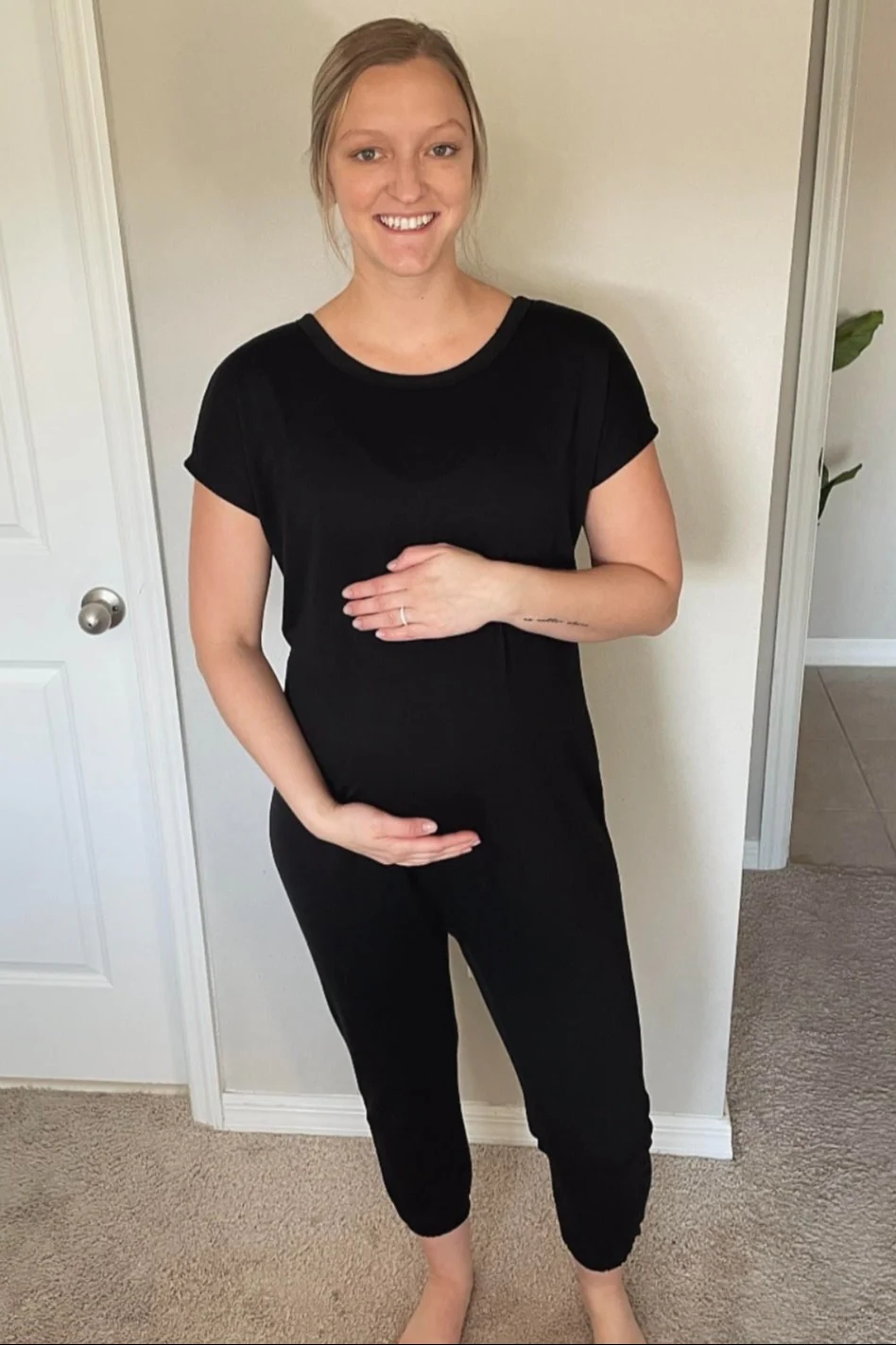 PinkBlush Black Short Sleeve Maternity Jumpsuit - Image 4