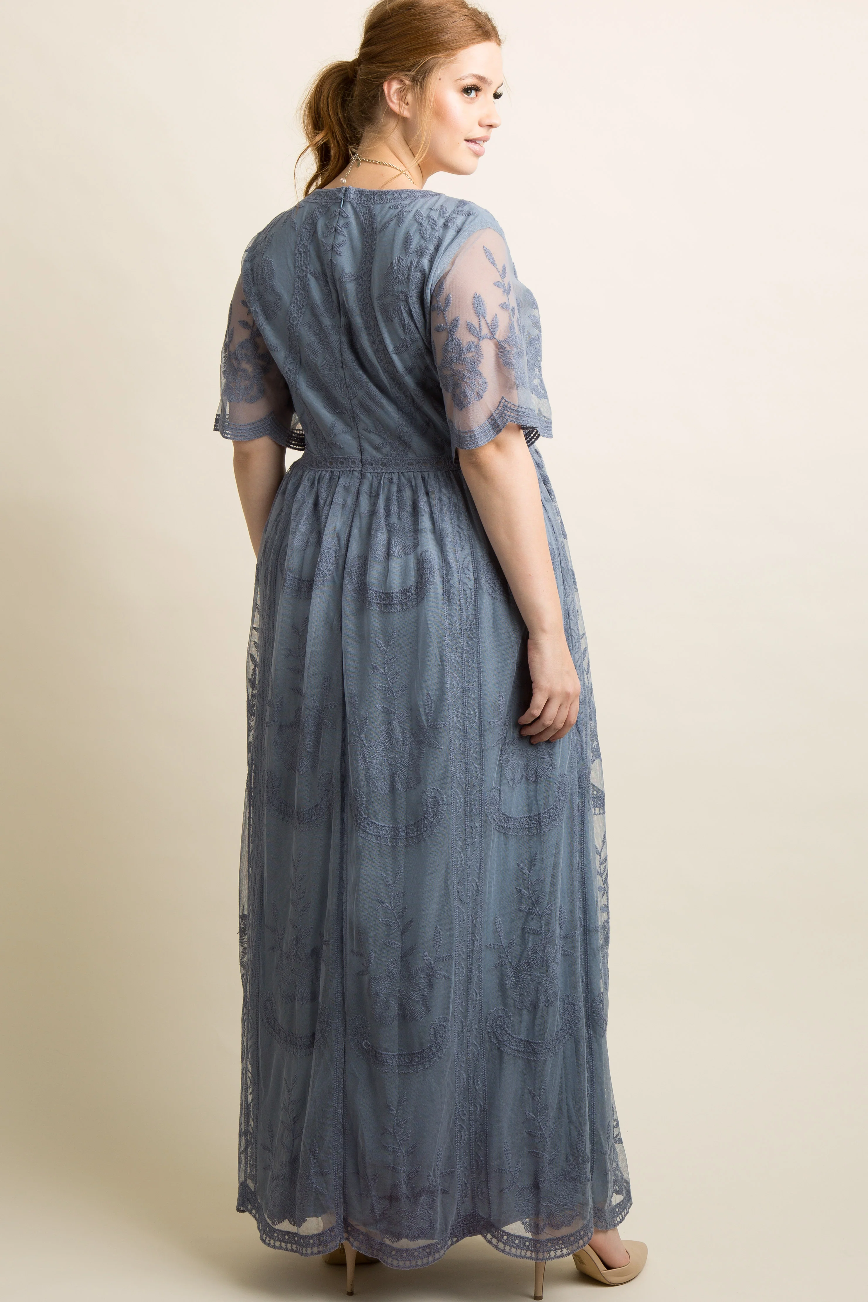 PinkBlush Blue Lace Mesh Overlay Plus Maxi Dress - Image 3