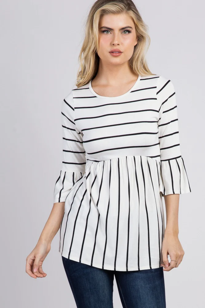 PinkBlush Ivory Striped Peplum Ruffle Maternity Top - Image 5