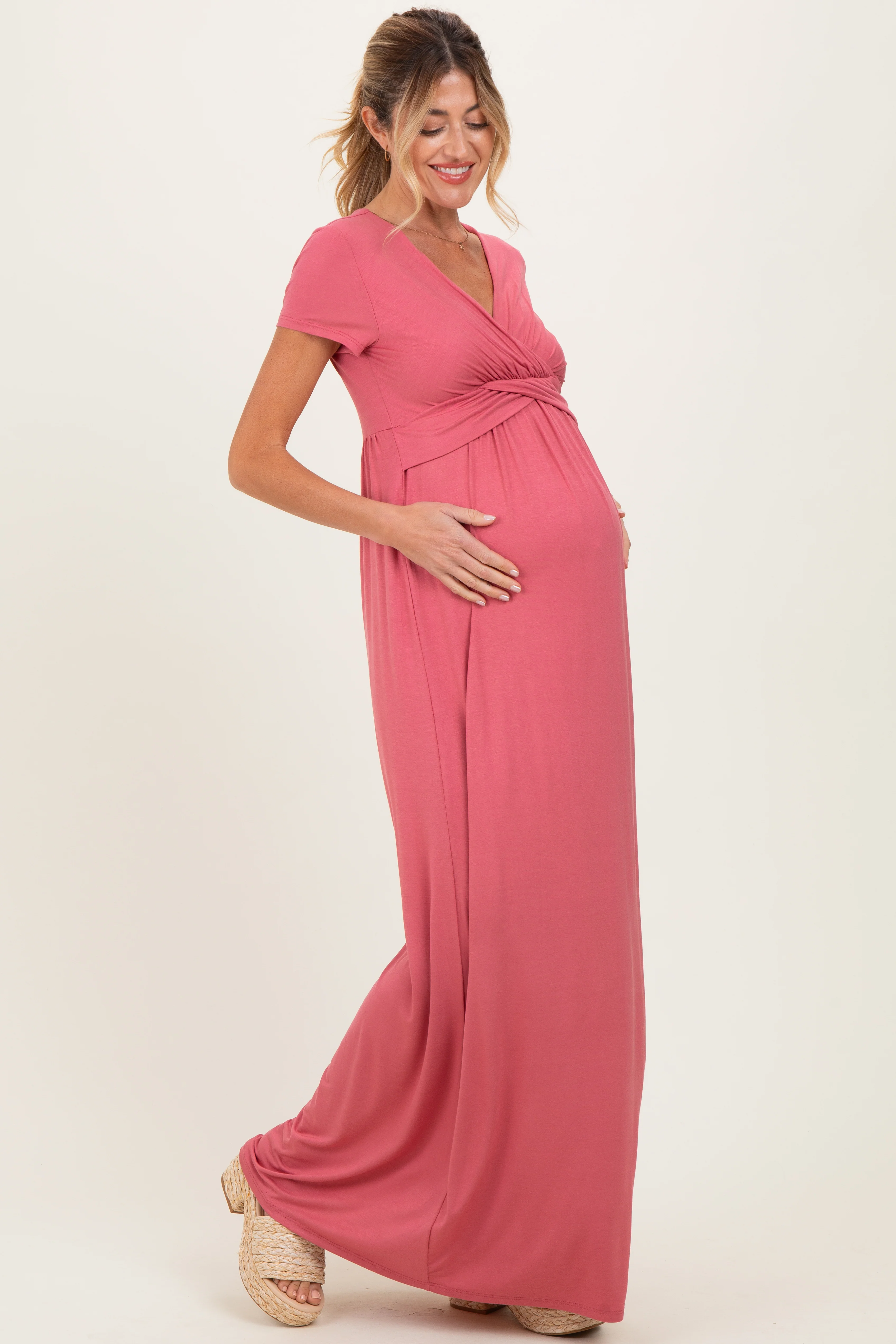 PinkBlush Mauve Draped Maternity/Nursing Maxi Dress - Image 2