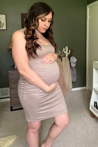 PinkBlush Mocha Ribbed Ruched Sleeveless Maternity Dress - Image 17
