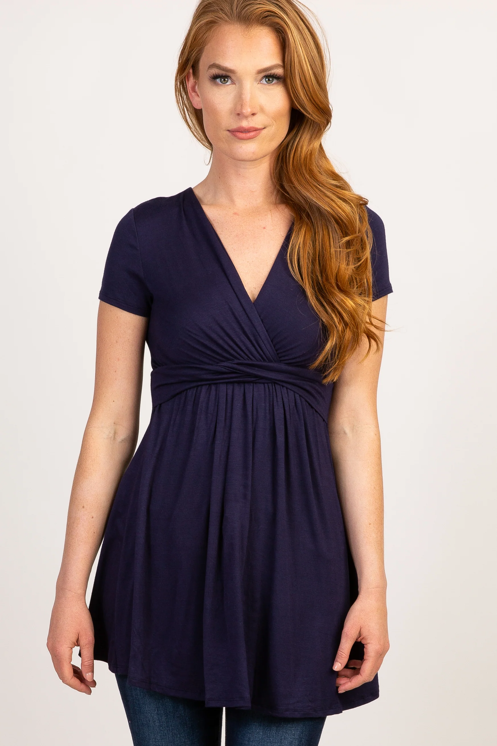 PinkBlush Navy Draped Front Maternity/Nursing Top - Image 6