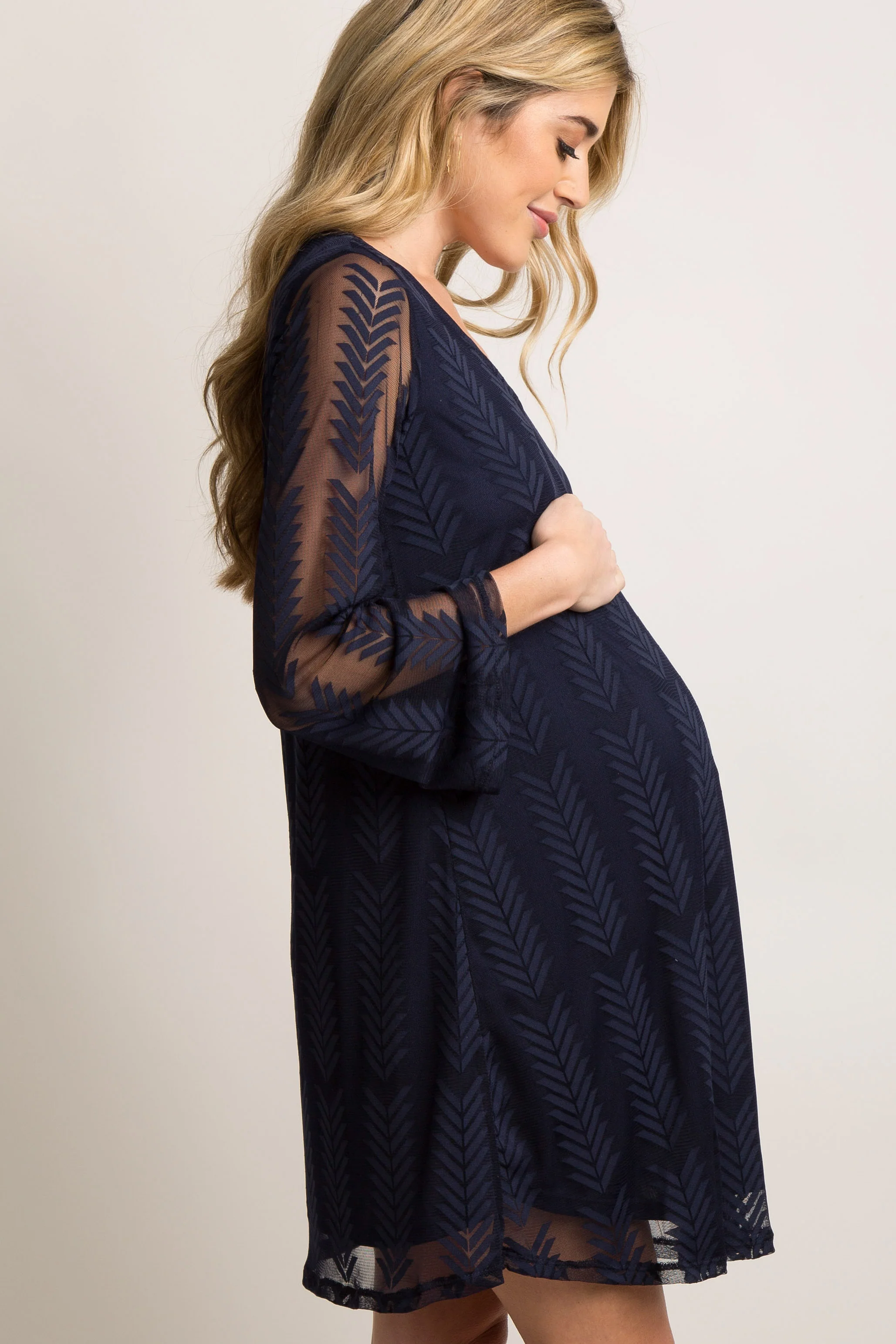 PinkBlush Navy Mesh Overlay Maternity Dress - Image 3