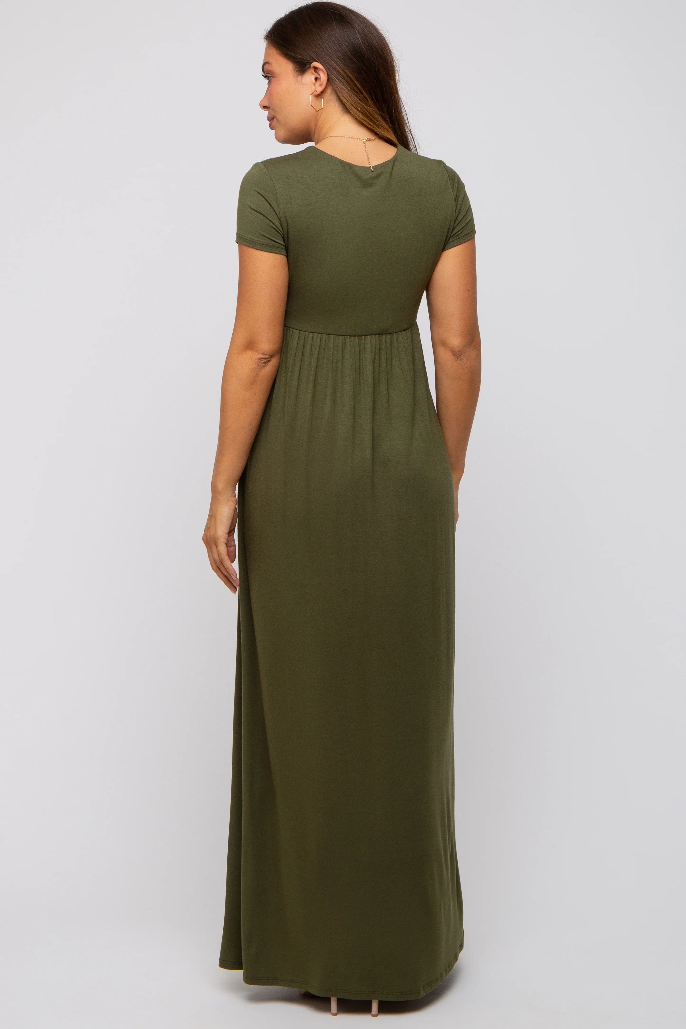 PinkBlush Olive Draped Maternity/Nursing Maxi Dress - Image 3