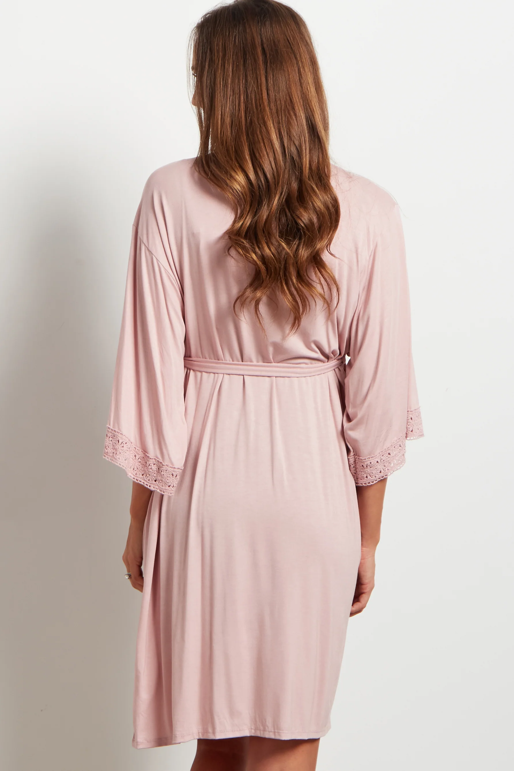 PinkBlush Pink Crochet Trim Delivery/Nursing Maternity Robe - Image 3