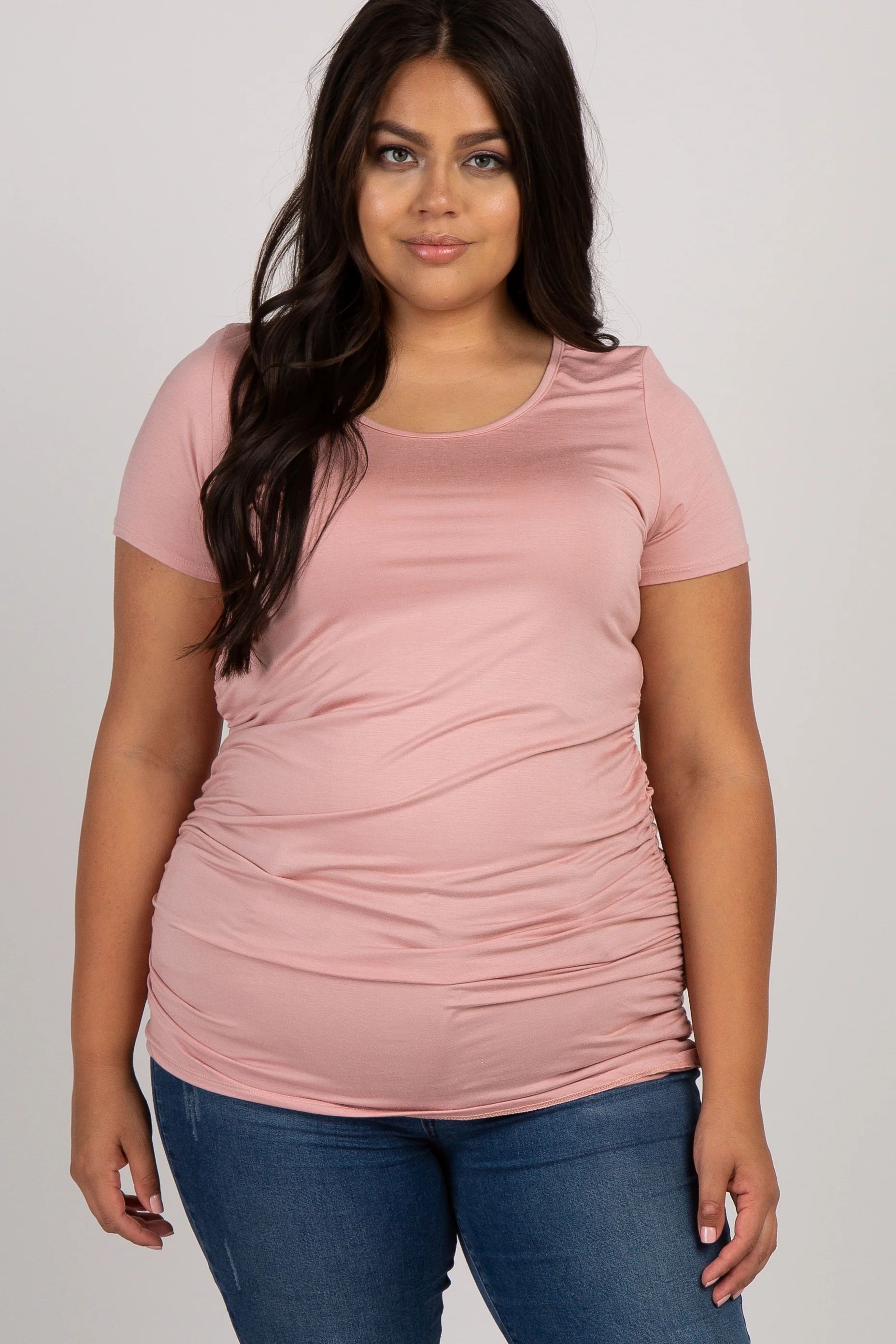 PinkBlush Pink Ruched Short Sleeve Plus Maternity Top - Image 5