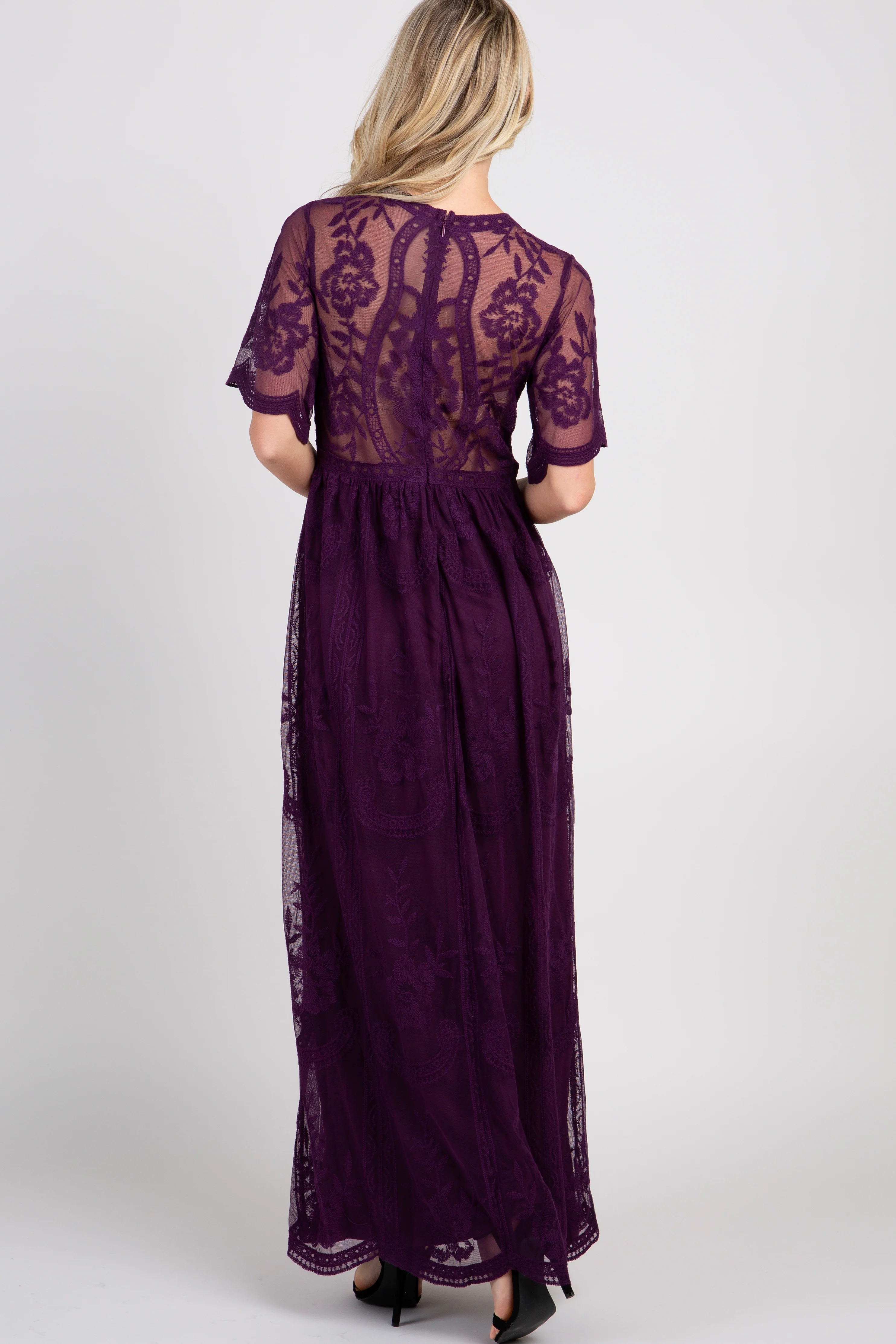 PinkBlush Plum Lace Mesh Overlay Maxi Dress - Image 3