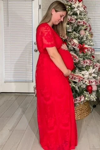 PinkBlush Red Lace Mesh Overlay Maternity Maxi Dress - Image 7