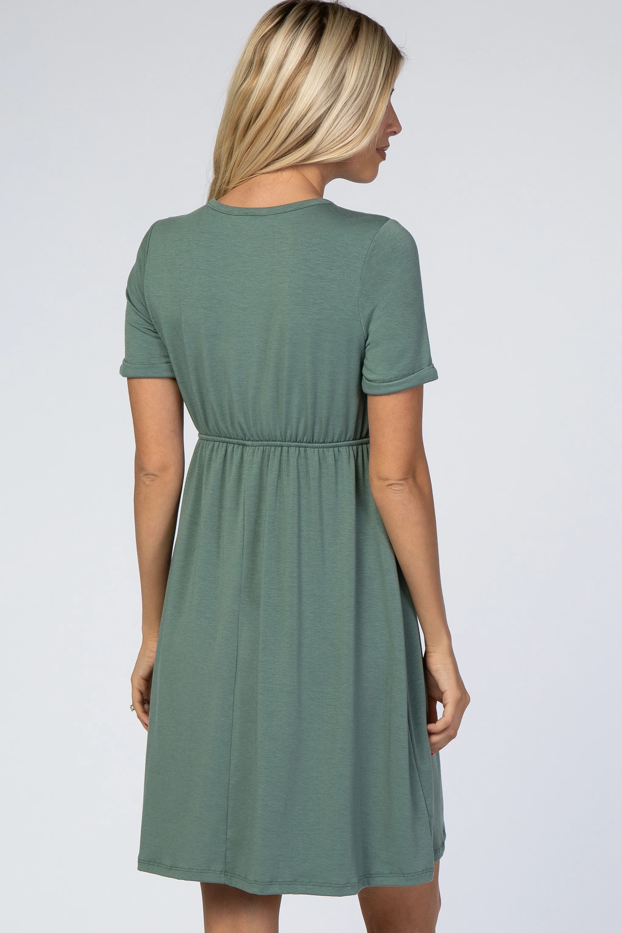 PinkBlush Sage Green Cuff Sleeve Waist Tie Dress - Image 4