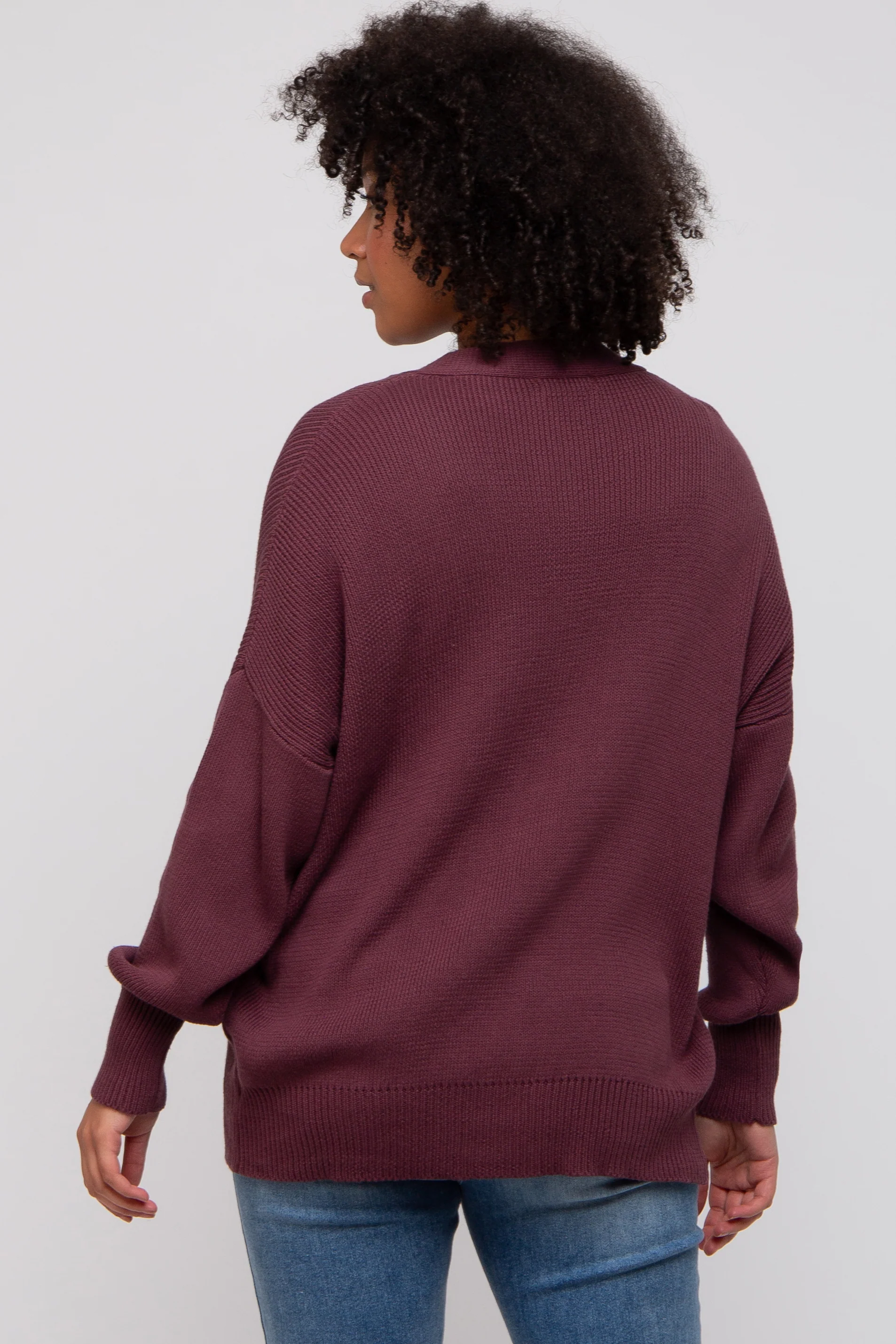 Plum Basic Ribbed Cardigan Sweater - Image 3