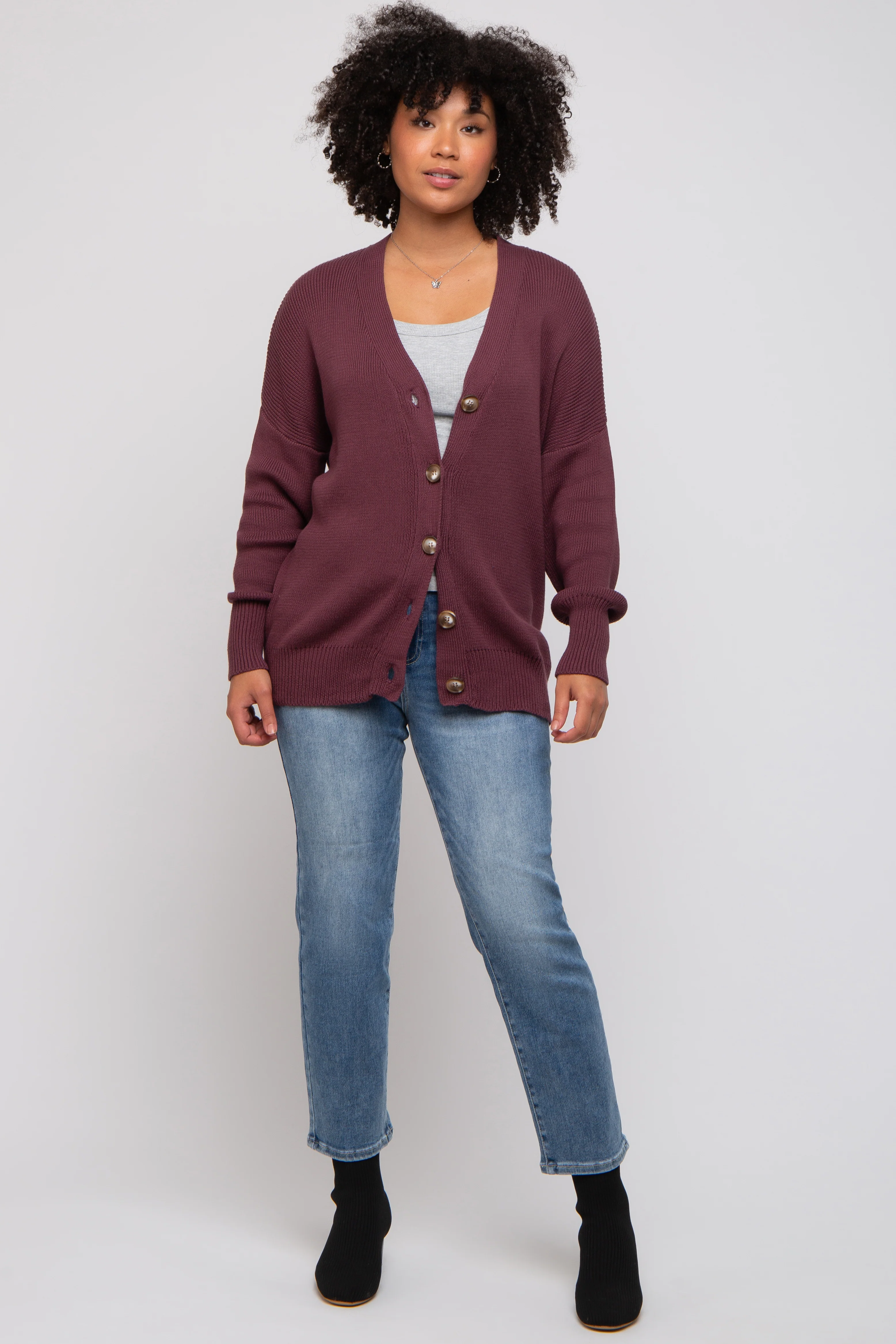 Plum Basic Ribbed Cardigan Sweater - Image 4