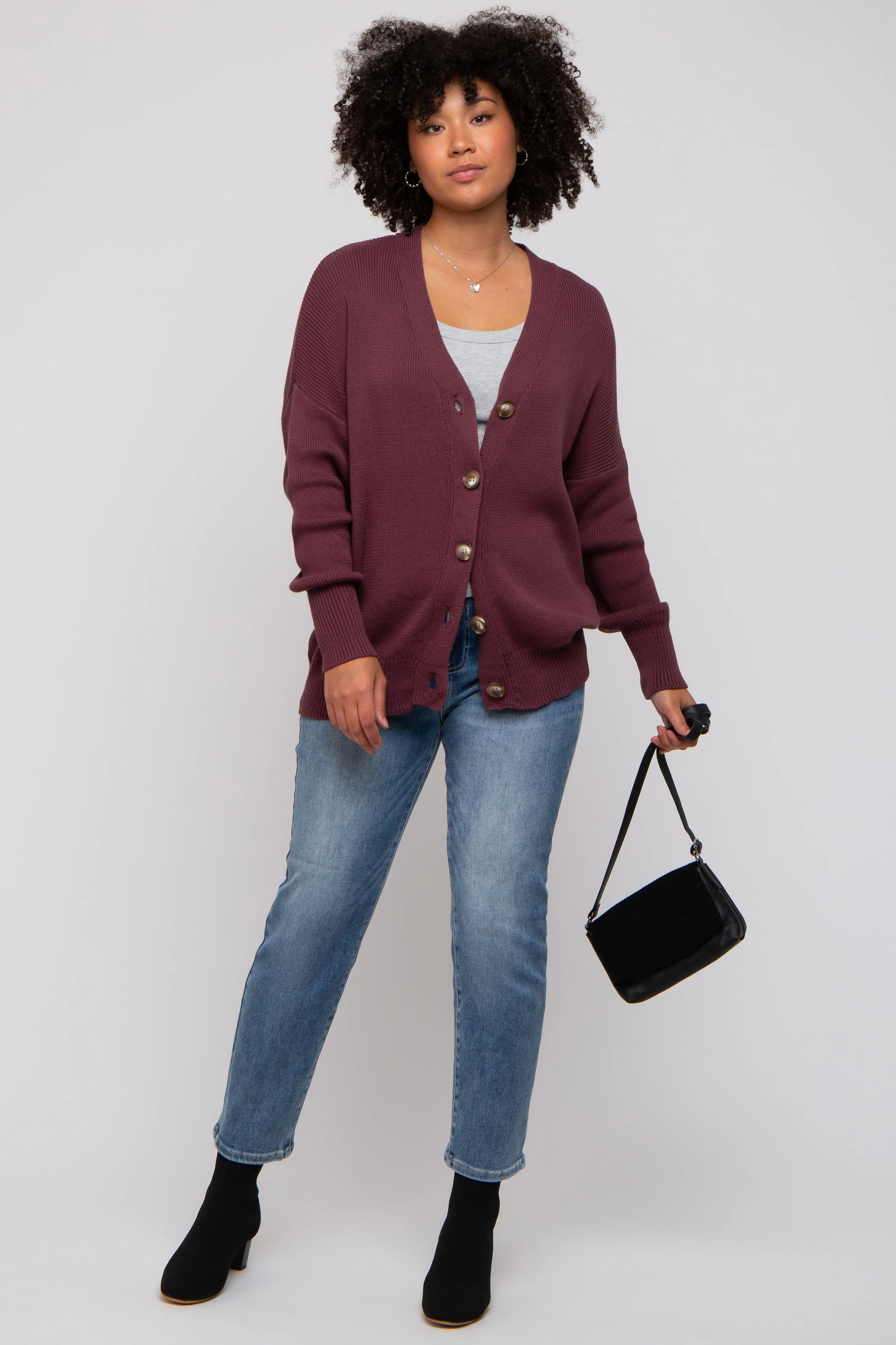 Plum Basic Ribbed Cardigan Sweater - Image 5
