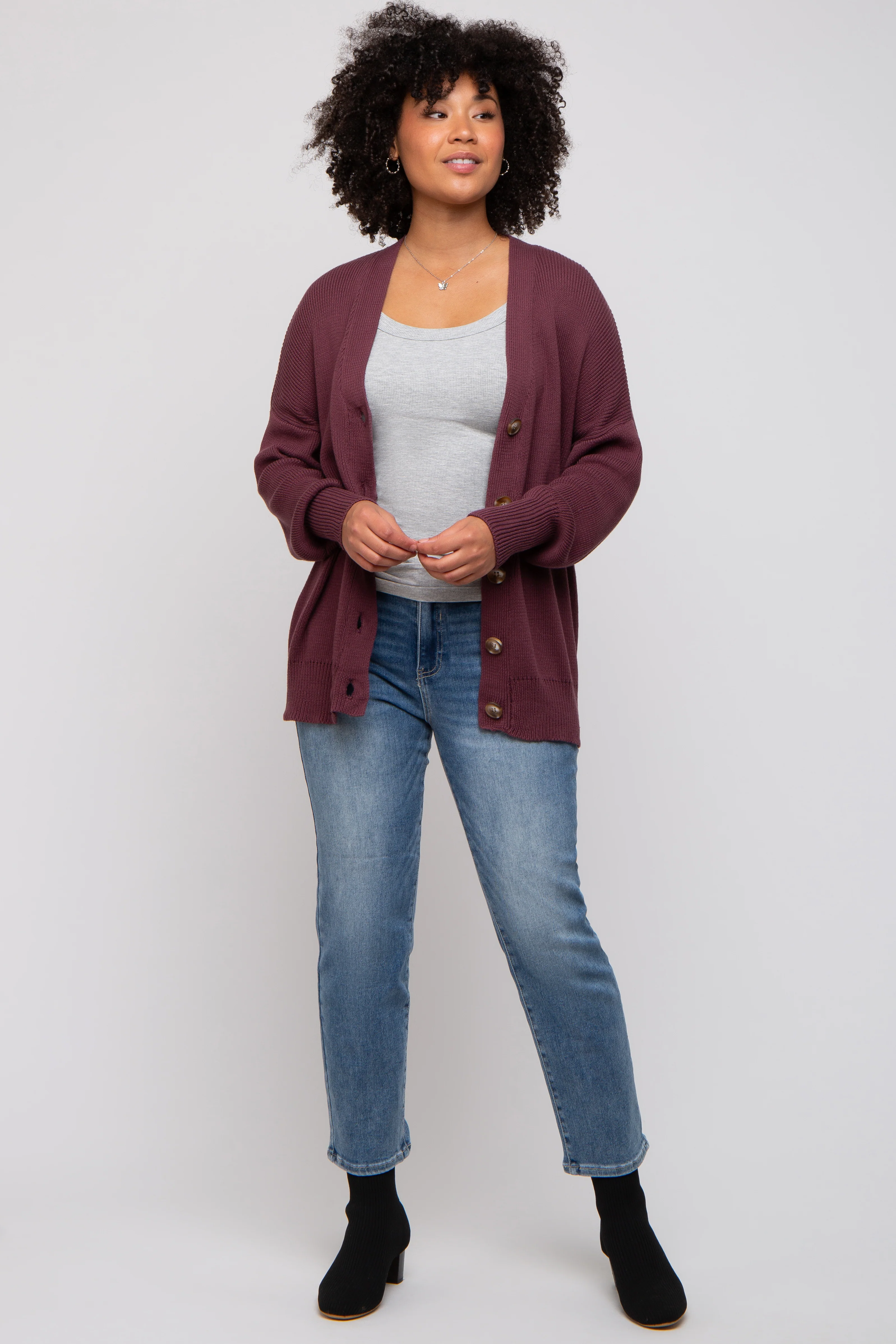 Plum Basic Ribbed Cardigan Sweater - Image 6
