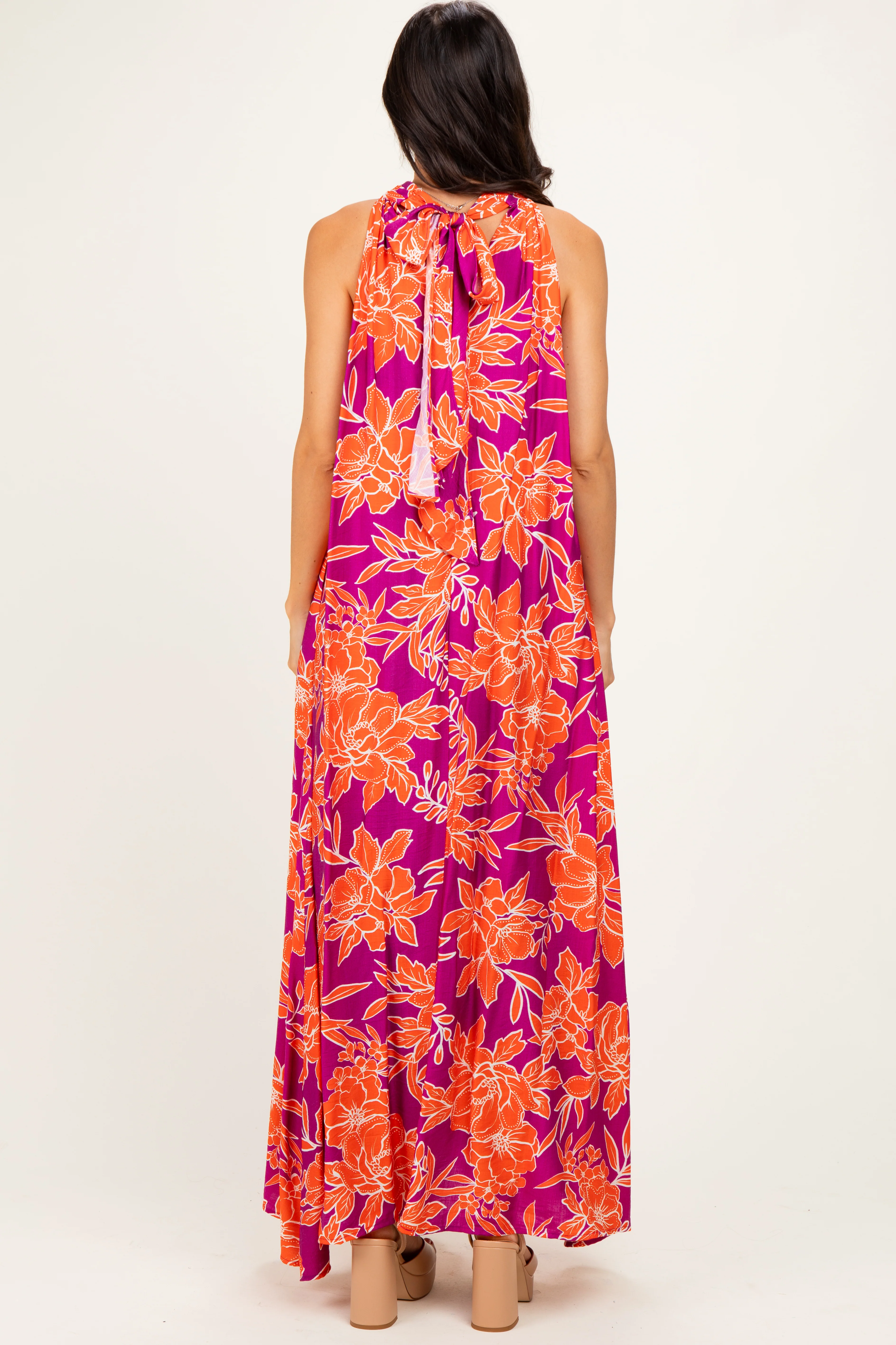 Plum Floral Halter Maxi Dress - Image 4