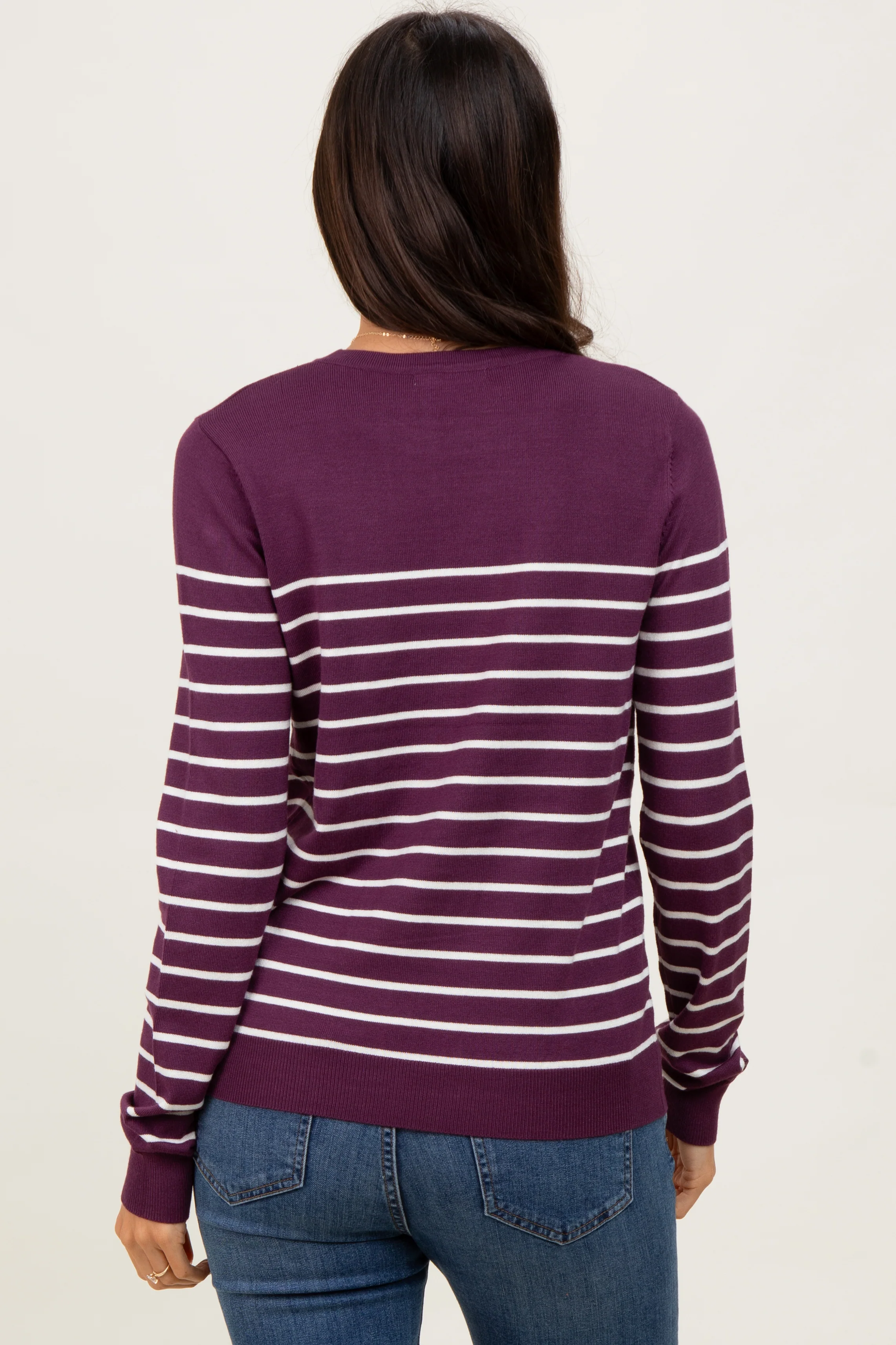 Plum Striped Knit Long Sleeve Top - Image 4