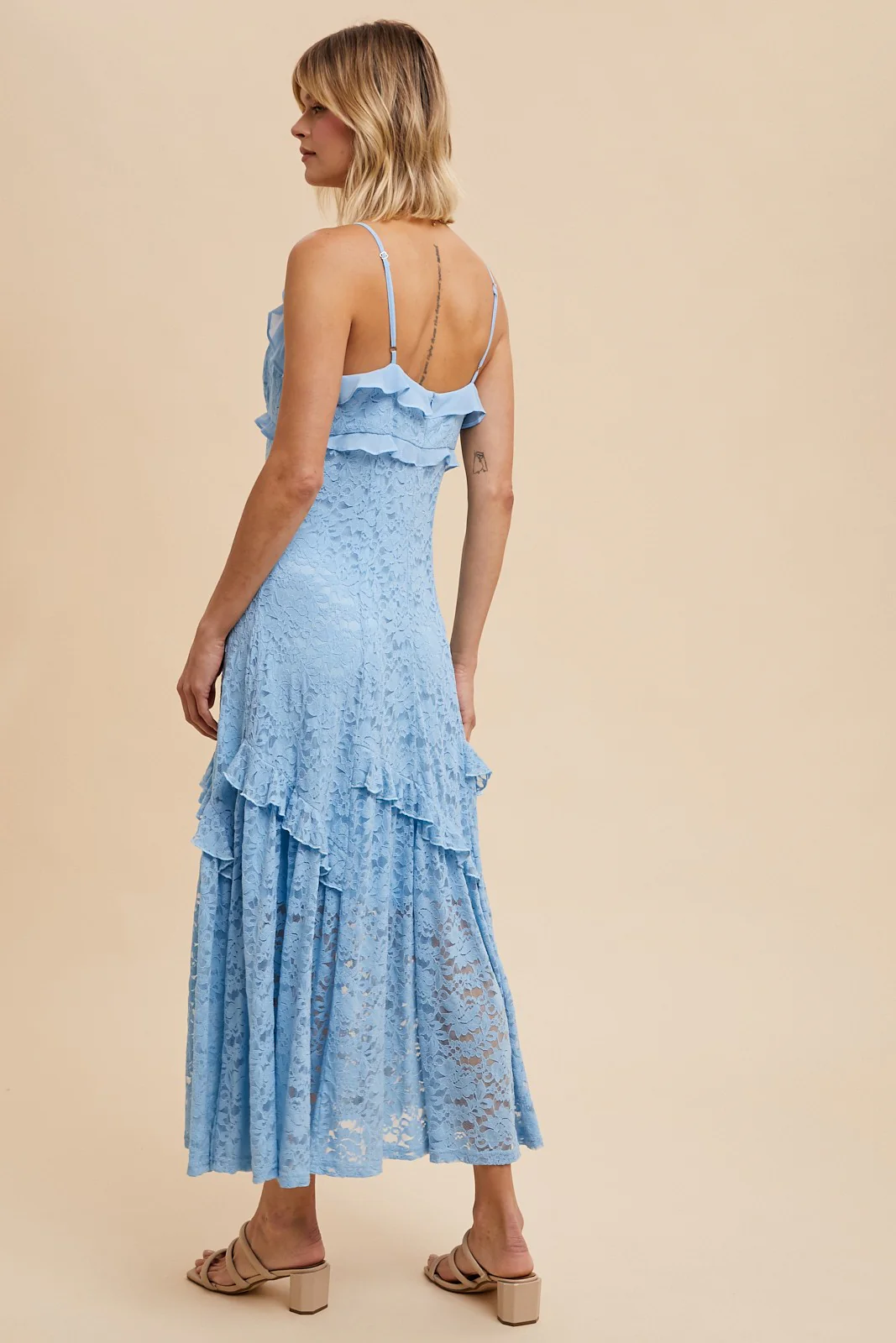 Powder Blue Vintage Lace Maxi Dress - Image 4