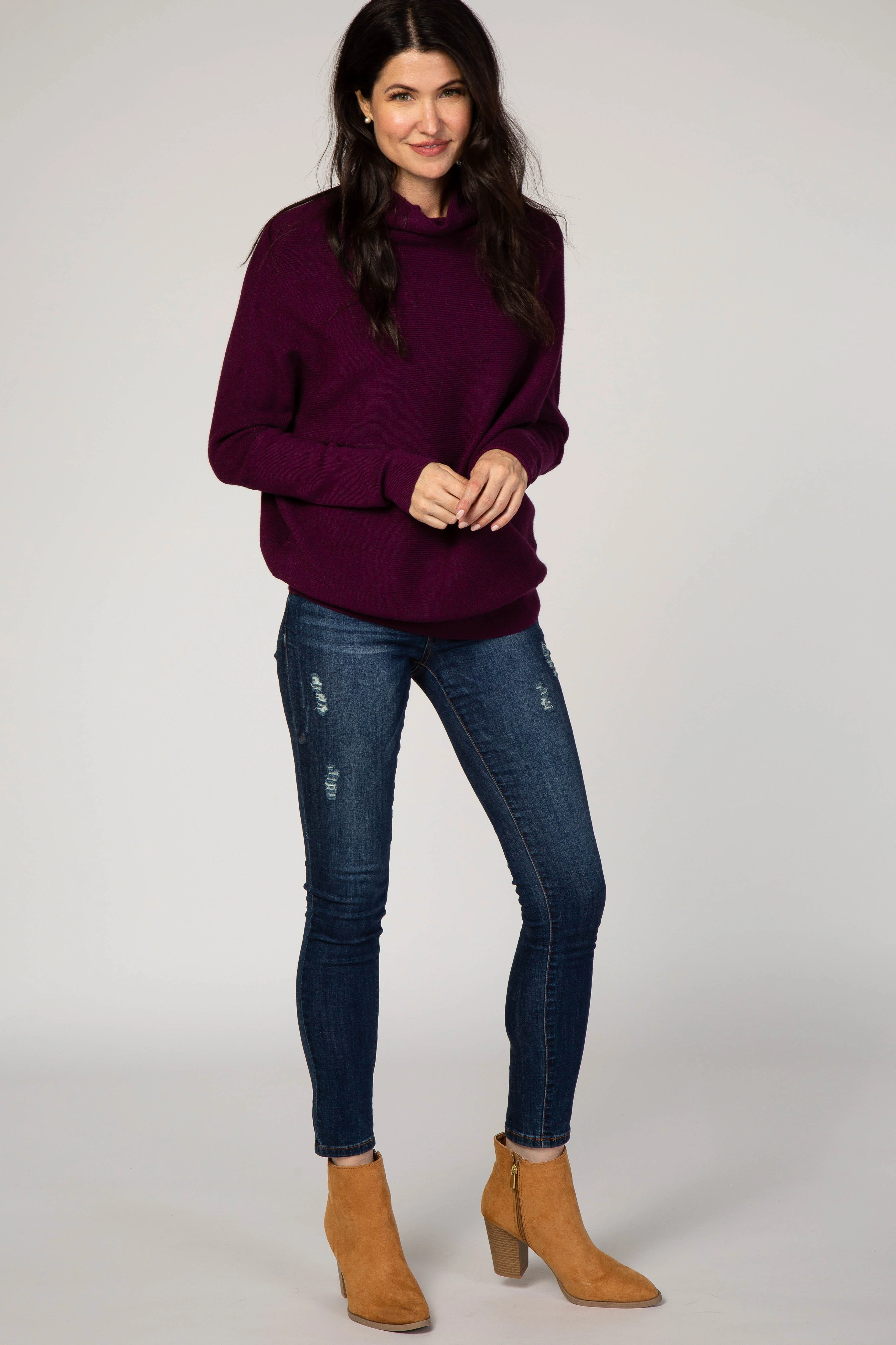 Purple Funnel Neck Dolman Sleeve Sweater - Image 4