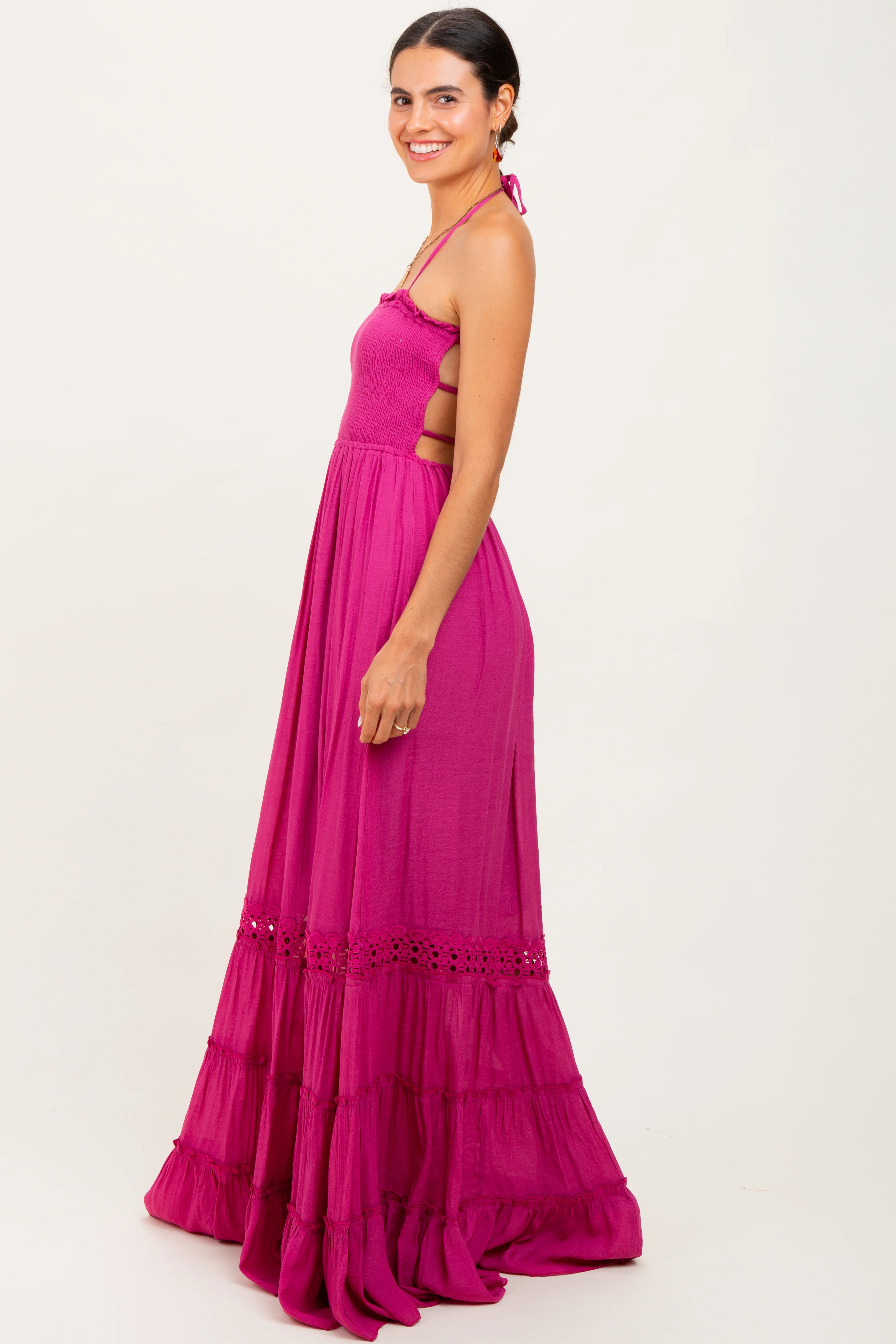 Purple Smocked Open Back Maxi Dress - Image 3