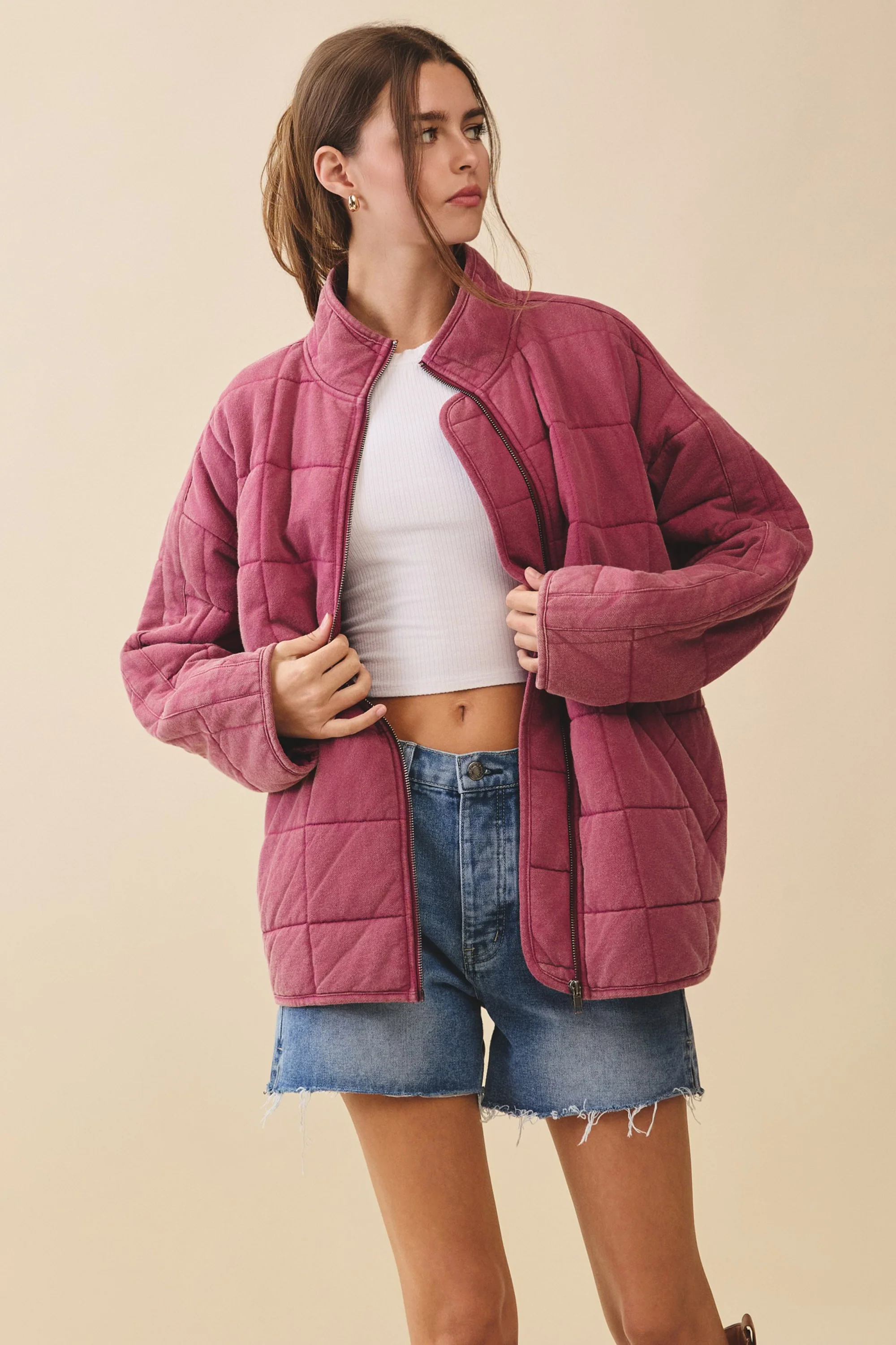 Raspberry Oversized Quilted Maternity Jacket - Image 5
