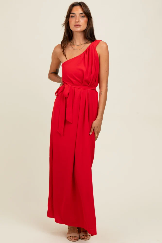 Red Asymmetrical Maxi Dress - Image 2