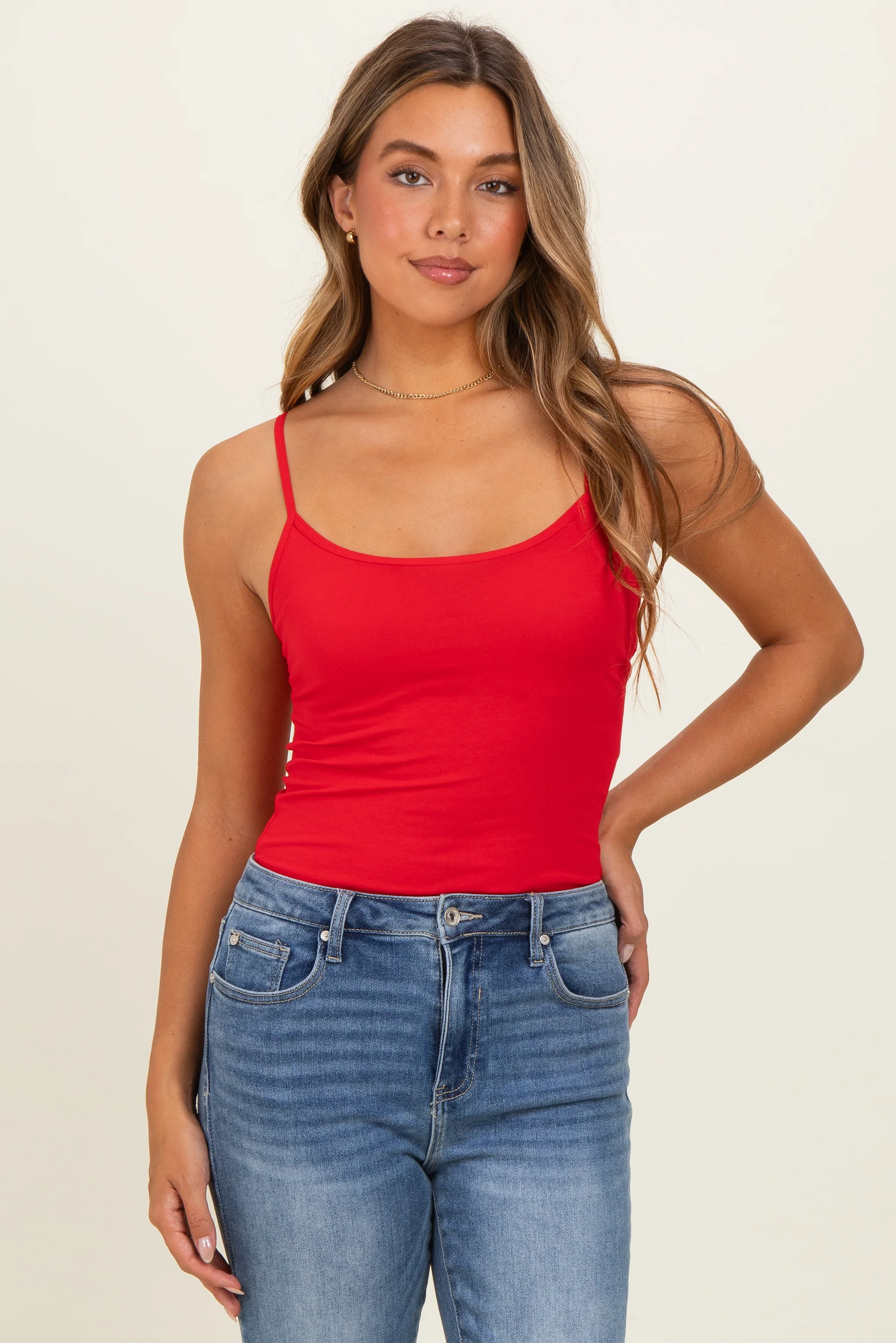 Red Basic Adjustable Strap Maternity Cami - Image 3