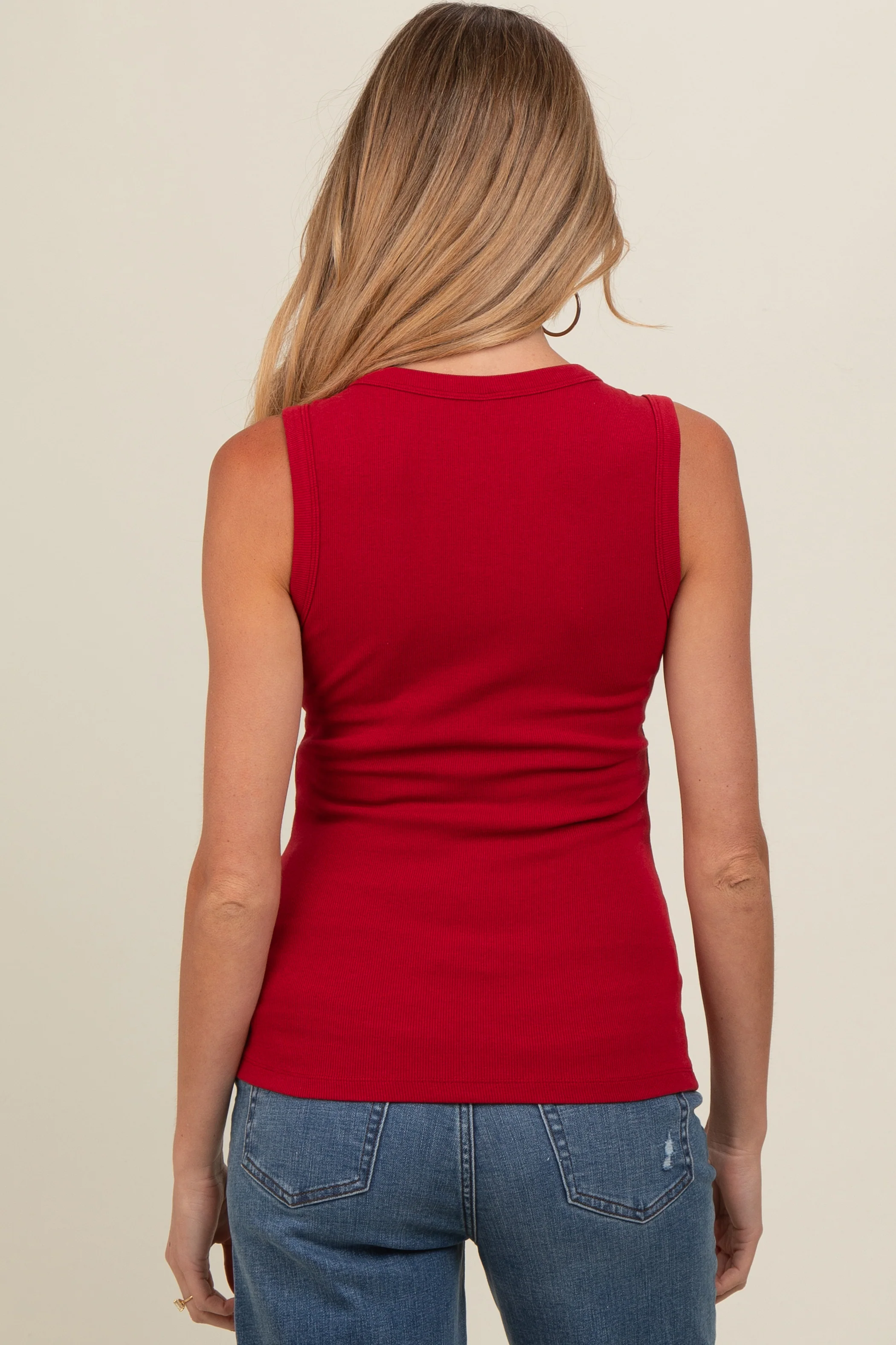 Red Basic Ribbed Knit Maternity Tank - Image 3