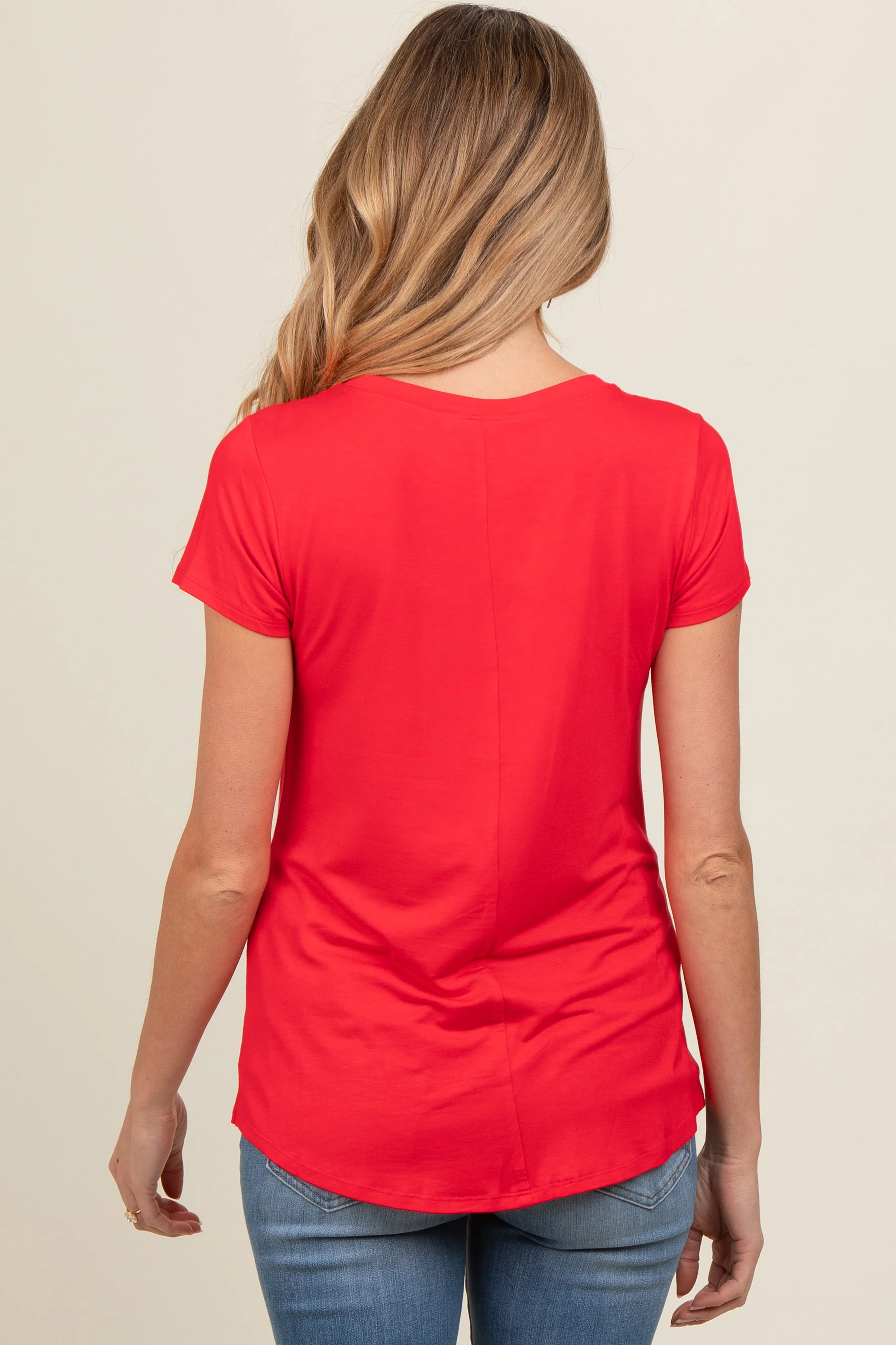 Red Basic Short Sleeve Maternity Top - Image 3