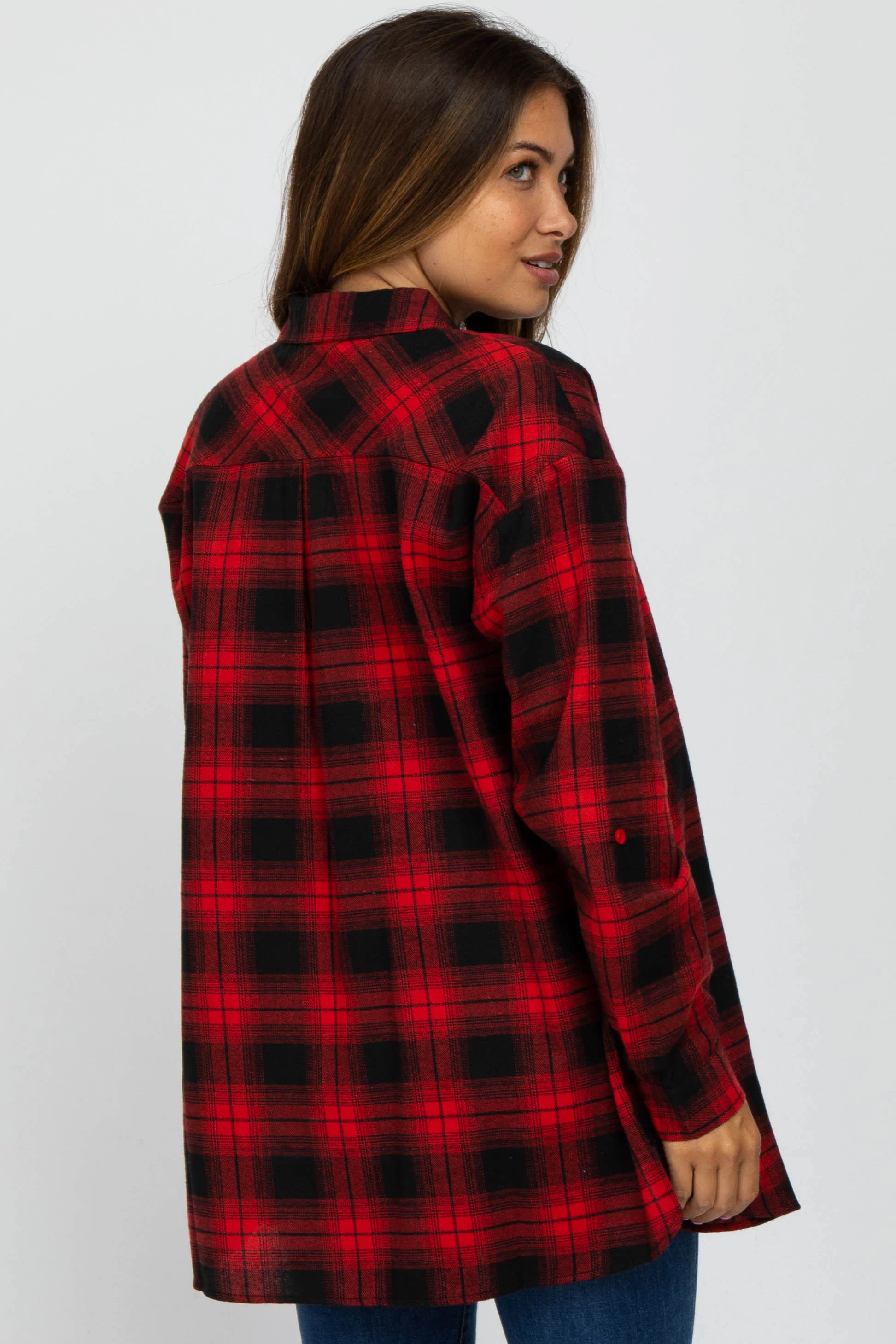 Red Black Plaid Button Down Maternity Top - Image 4