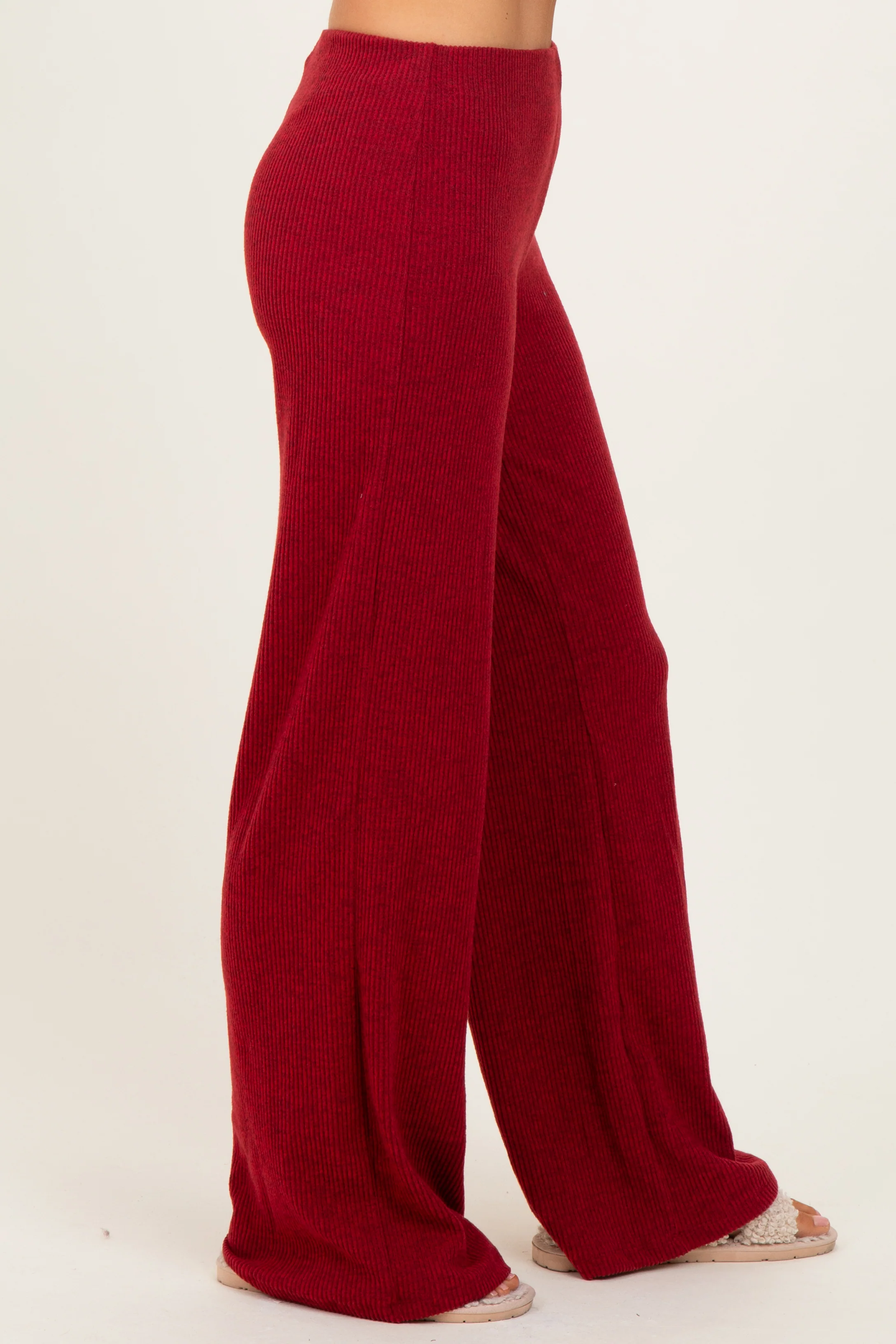 Red Brushed Knit Flare Leg Pants - Image 8