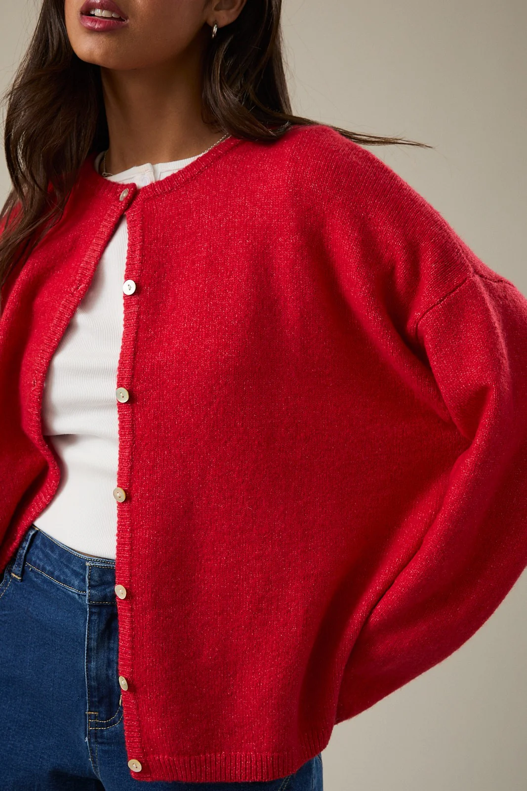 Red Classic Crew Neck Button Cardigan - Image 4