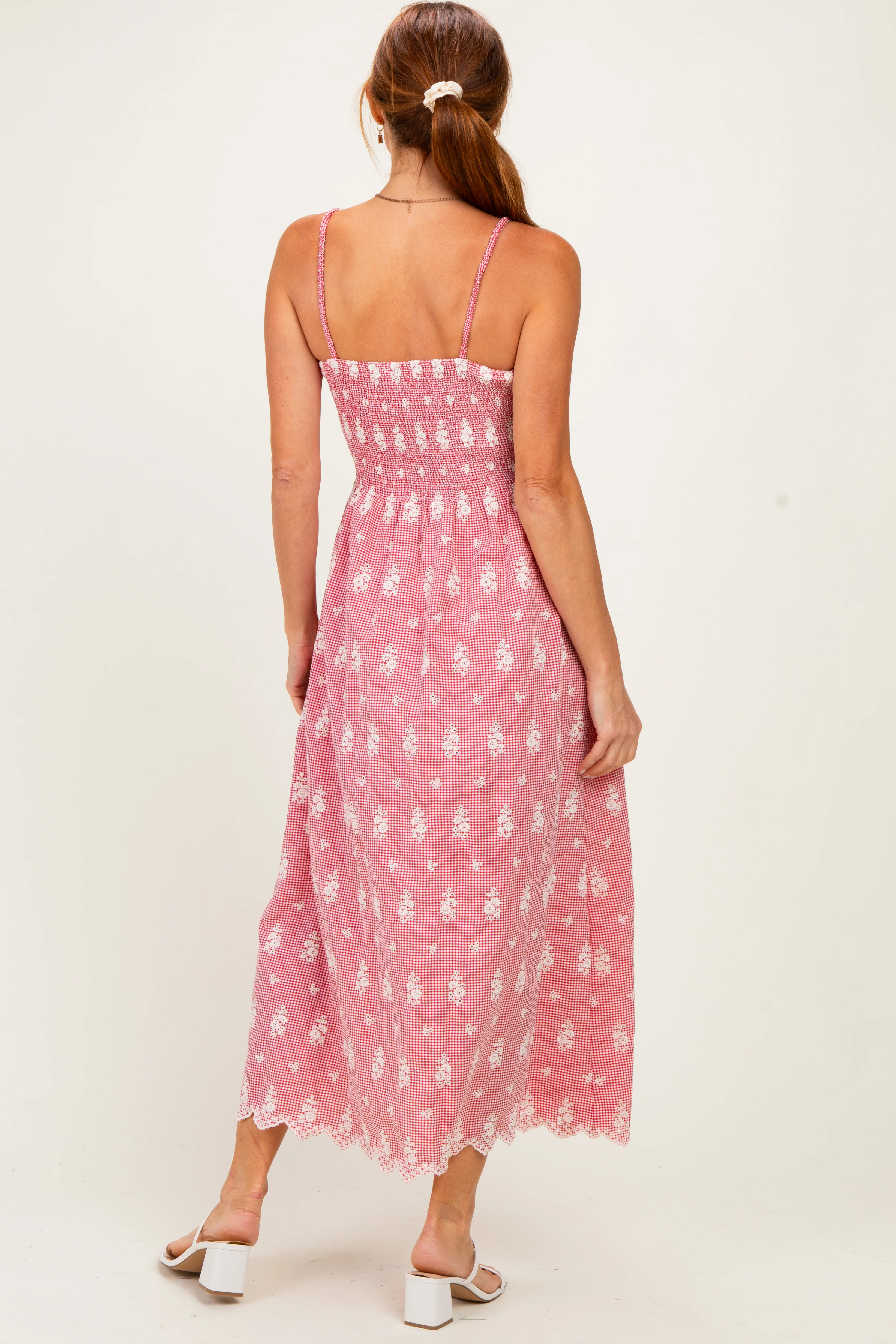 Red Embroidered Smocked Maxi Dress - Image 4