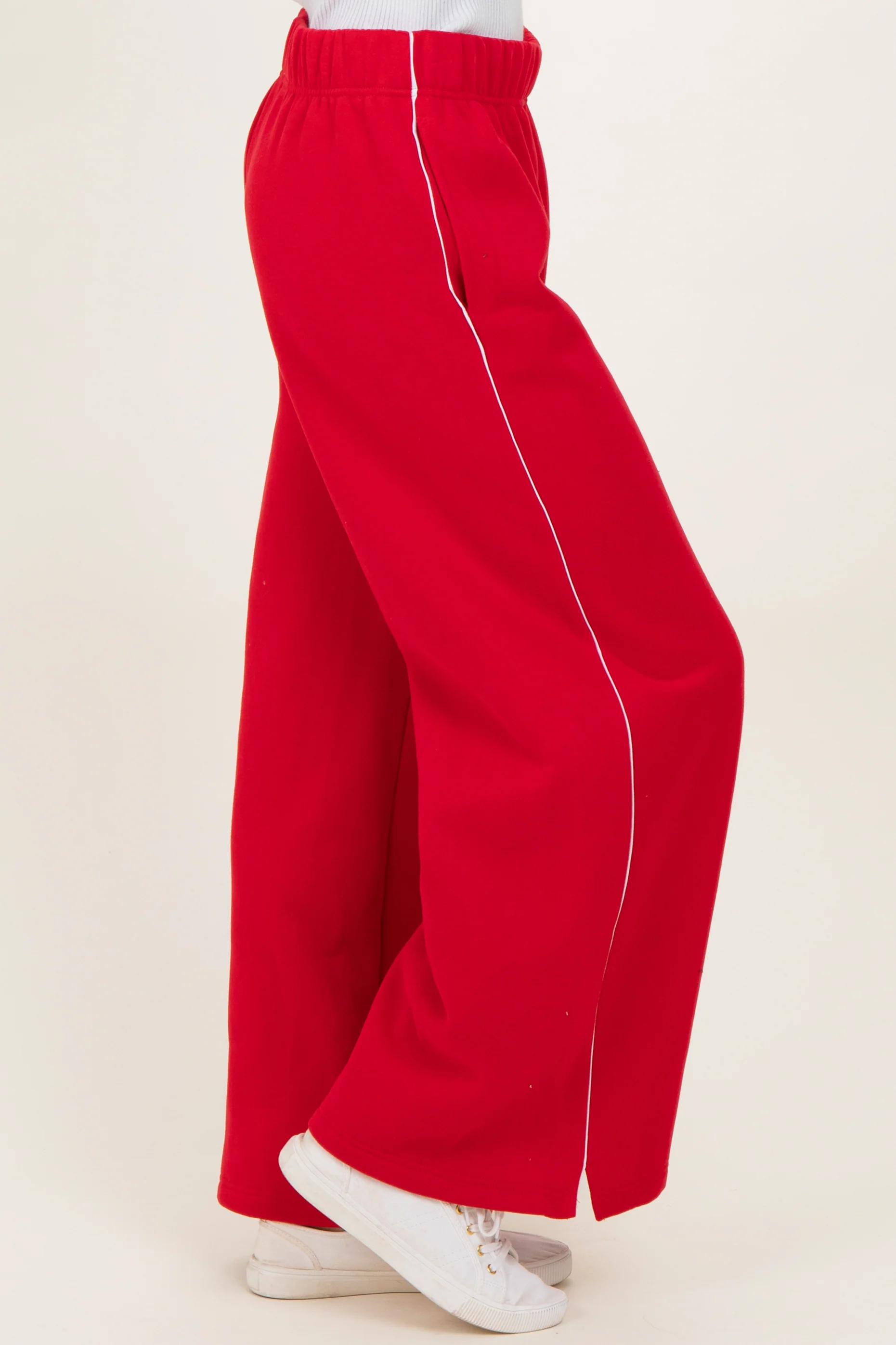 Red Fleece Wide Leg Sweatpants - Image 4